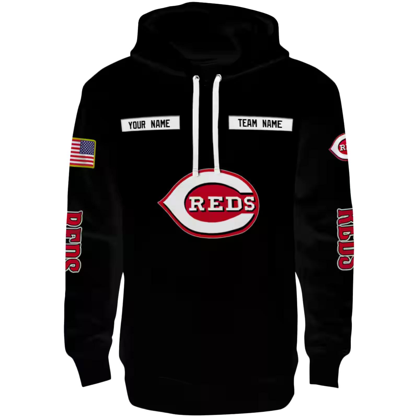 Customized Cincinnati Reds Punisher Skull Black Hoodie