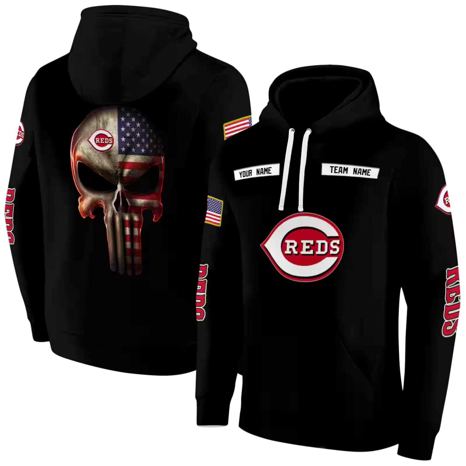 customized cincinnati reds punisher skull black hoodie fashion forward