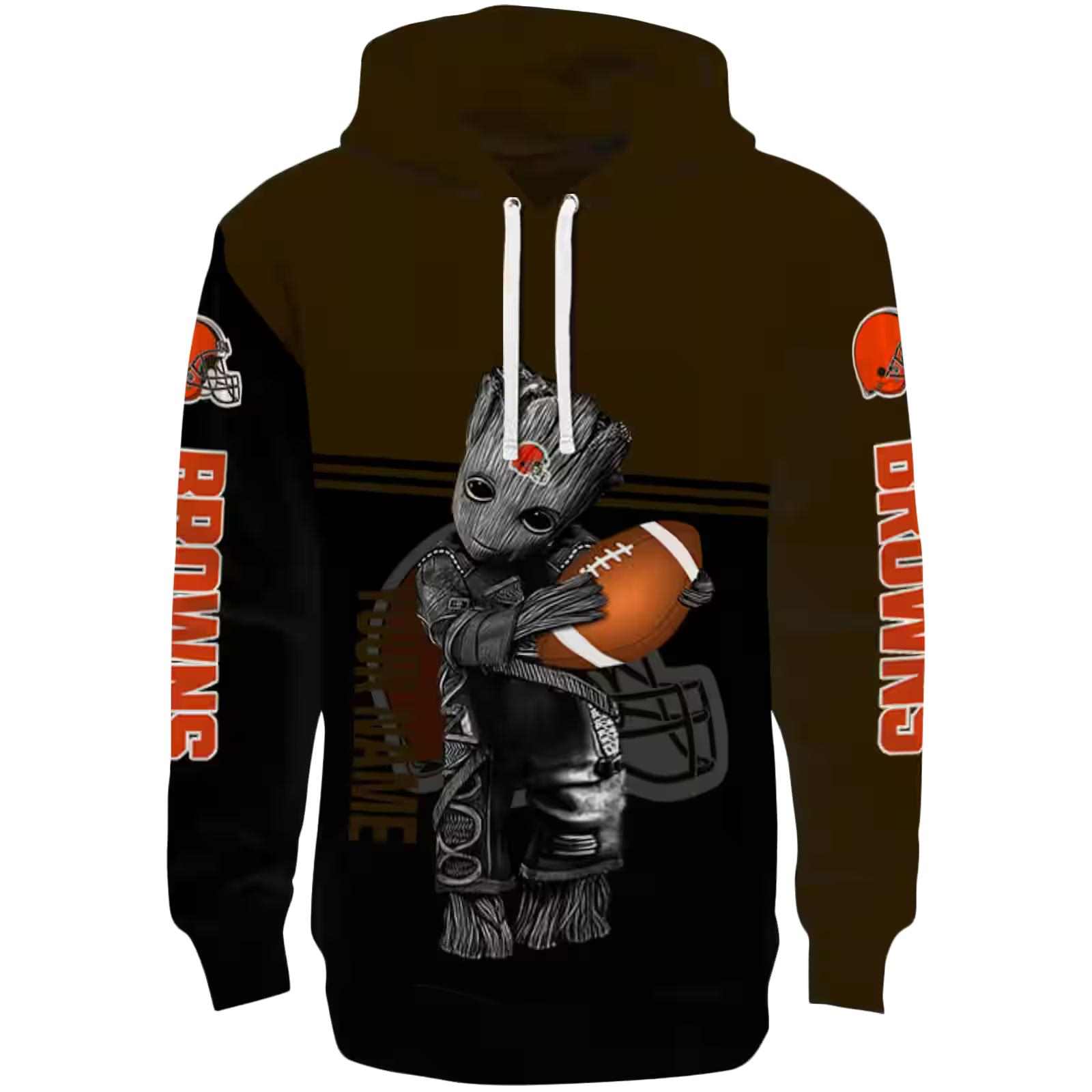 Customized Cleveland Browns Baby Groot Brown Black Hoodie