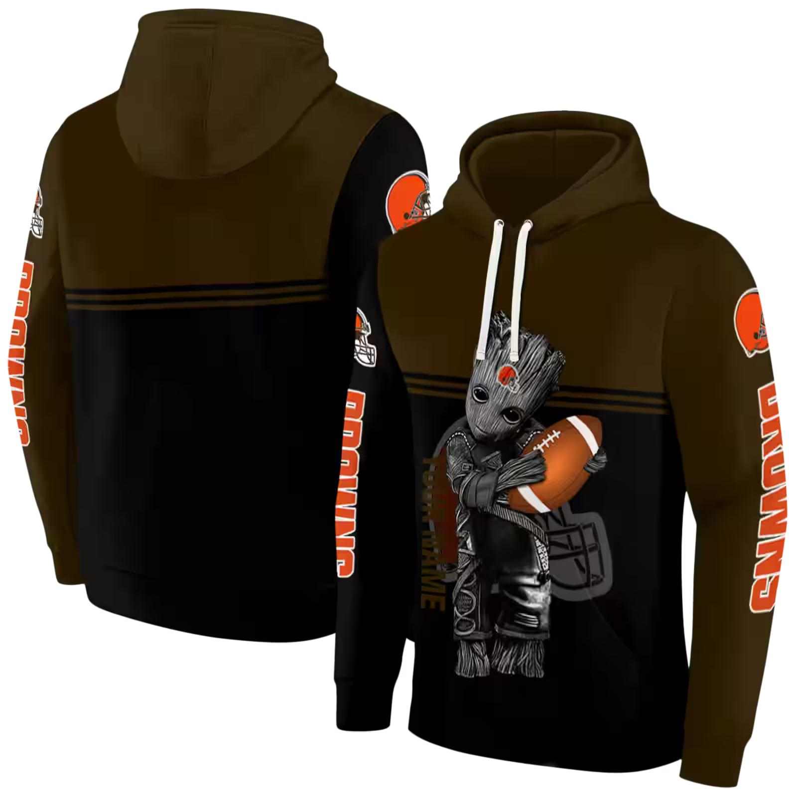 customized cleveland browns baby groot brown black hoodie fashion forward