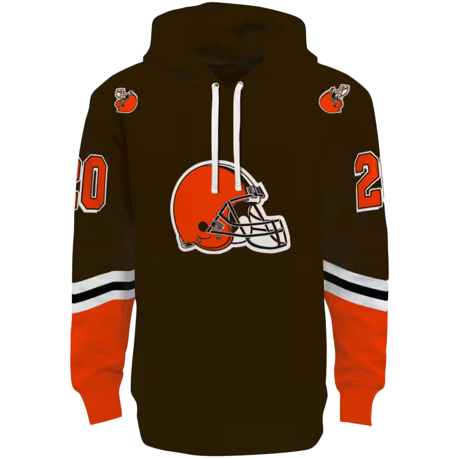 Customized Cleveland Browns Striped Sleeves Brown Hoodie