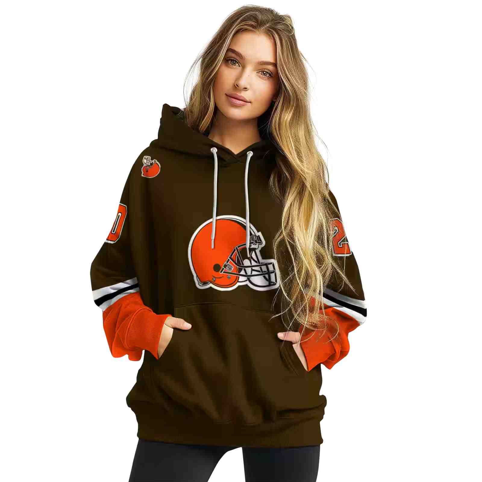 customized cleveland browns striped sleeves brown hoodie high quality