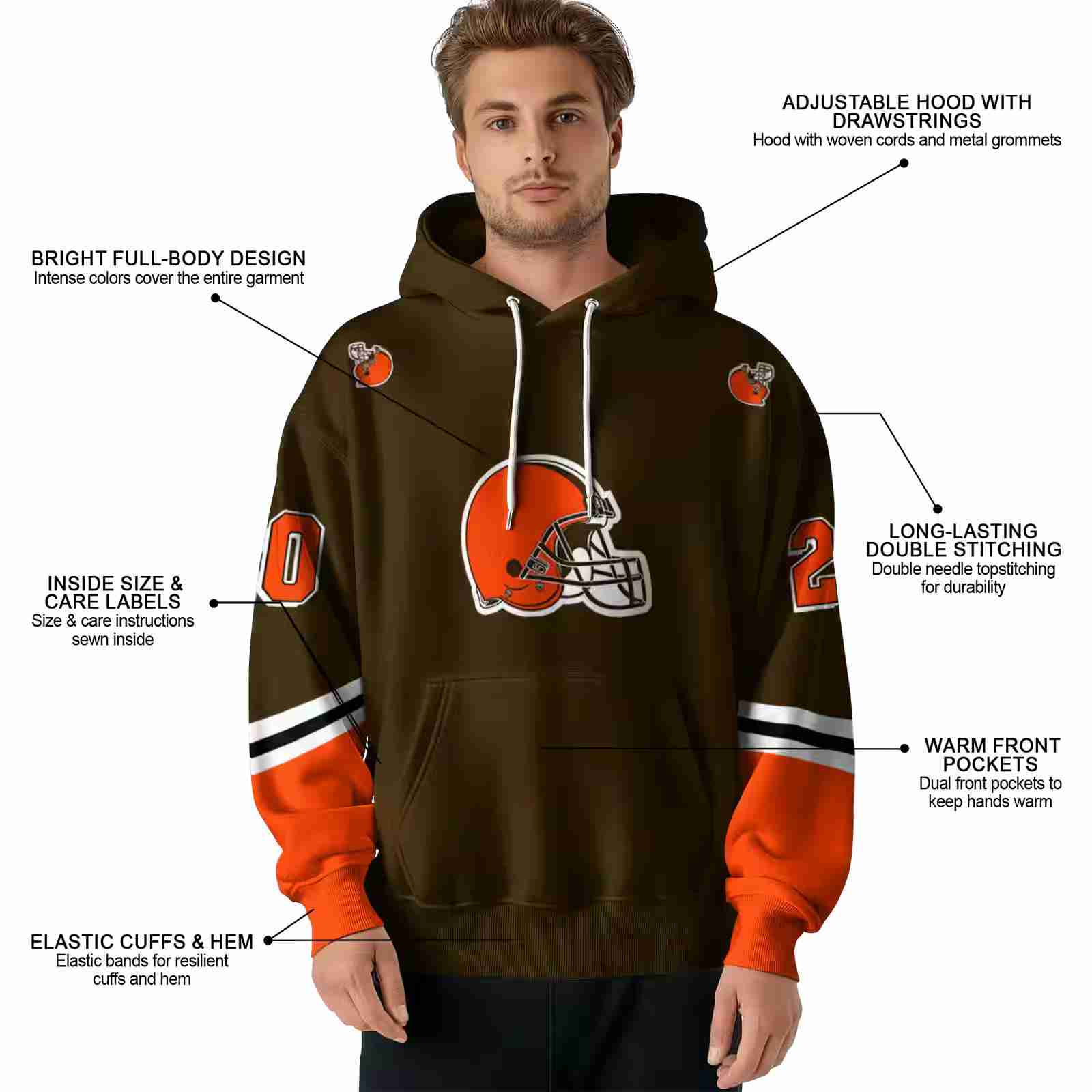 customized cleveland browns striped sleeves brown hoodie latest model