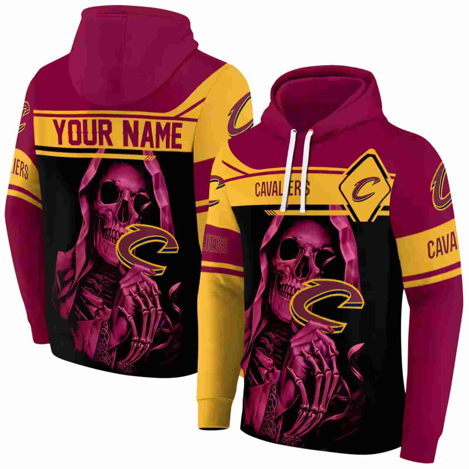 customized cleveland cavaliers grim reaper wine black hoodie fashion forward