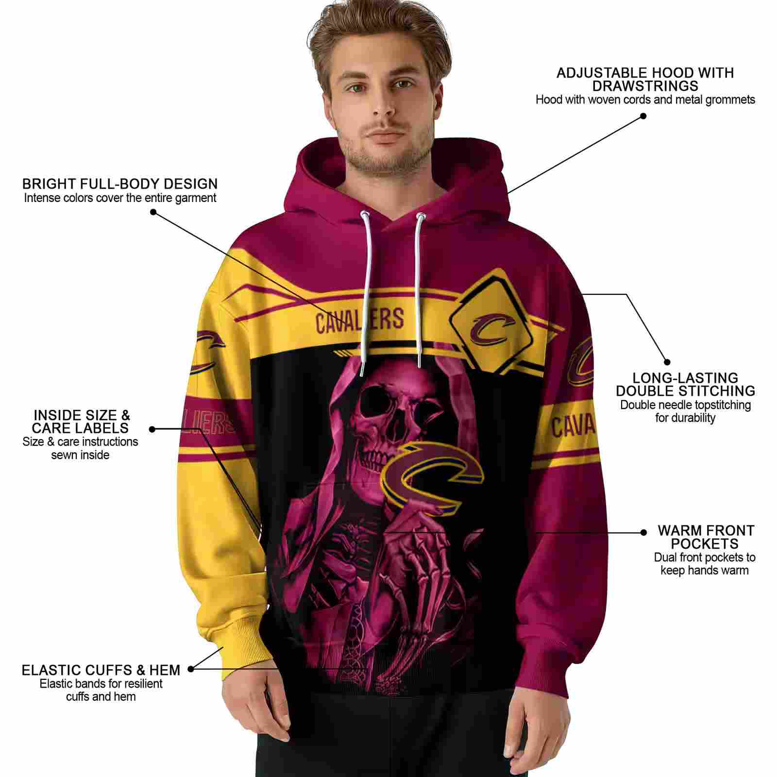 customized cleveland cavaliers grim reaper wine black hoodie latest model