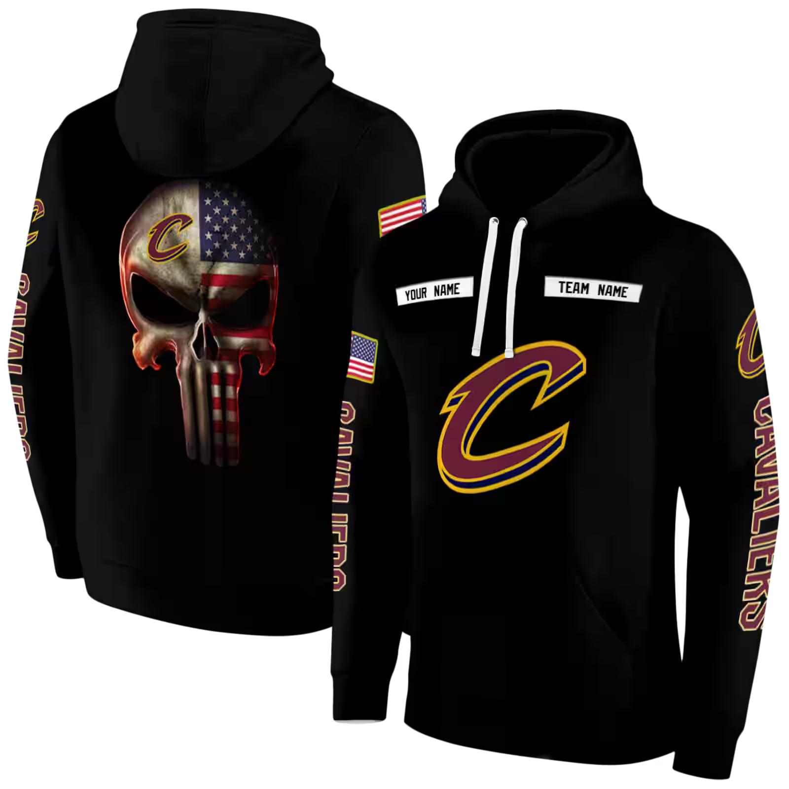 customized cleveland cavaliers punisher skull black hoodie fashion forward