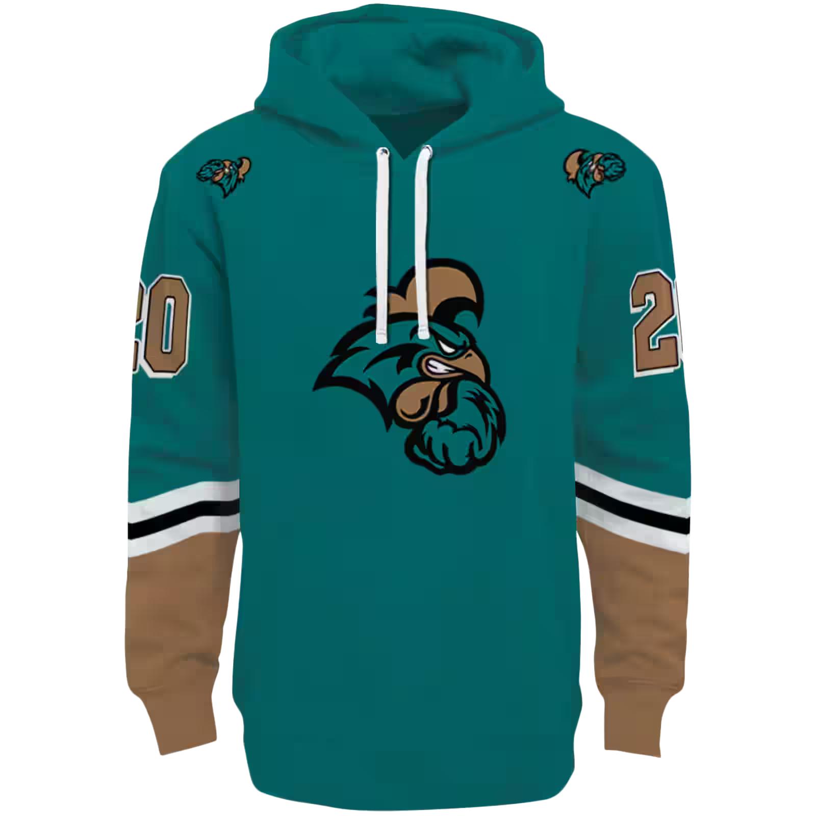 Customized Coastal Carolina Chanticleers Striped Sleeves Green Hoodie