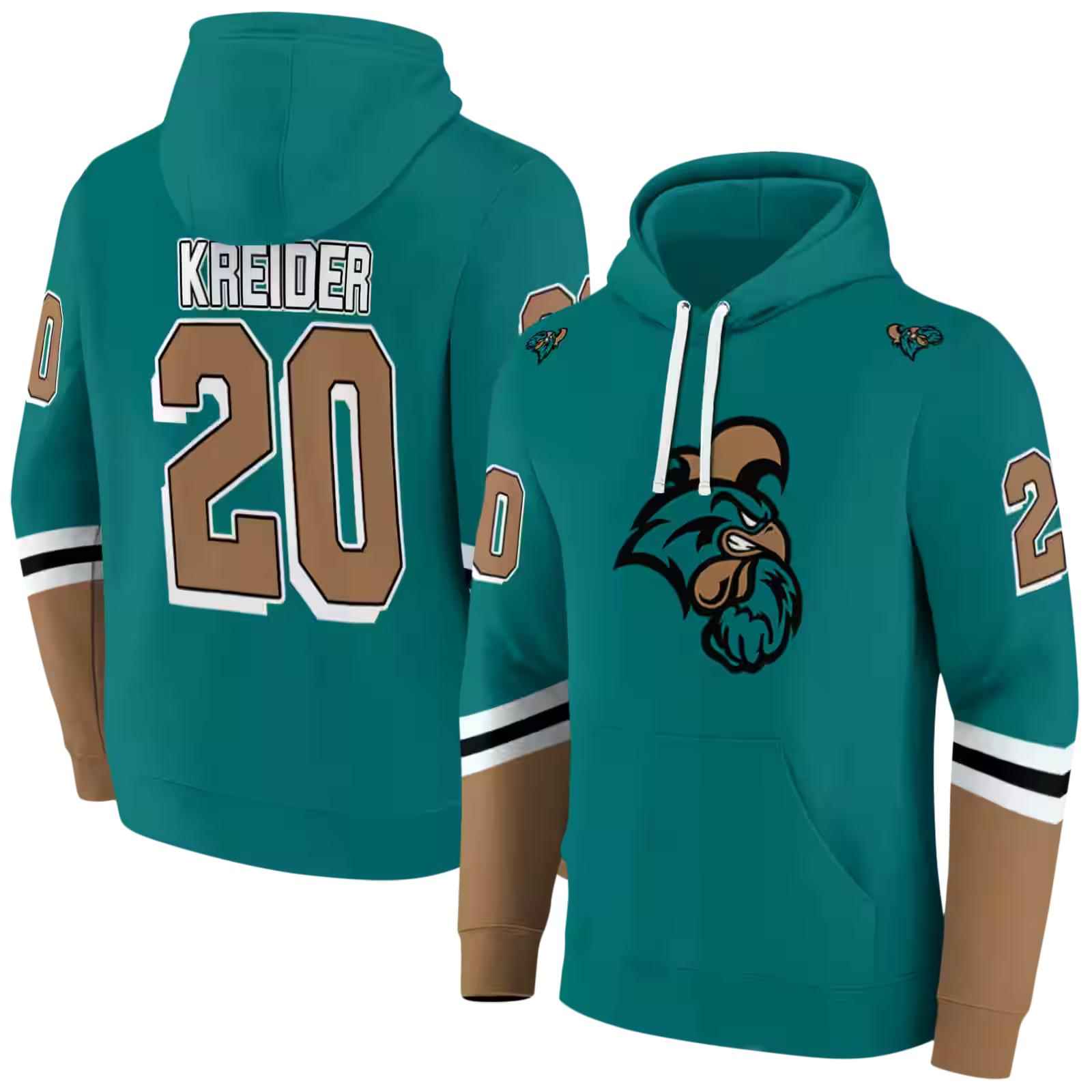 customized coastal carolina chanticleers striped sleeves green hoodie fashion forward