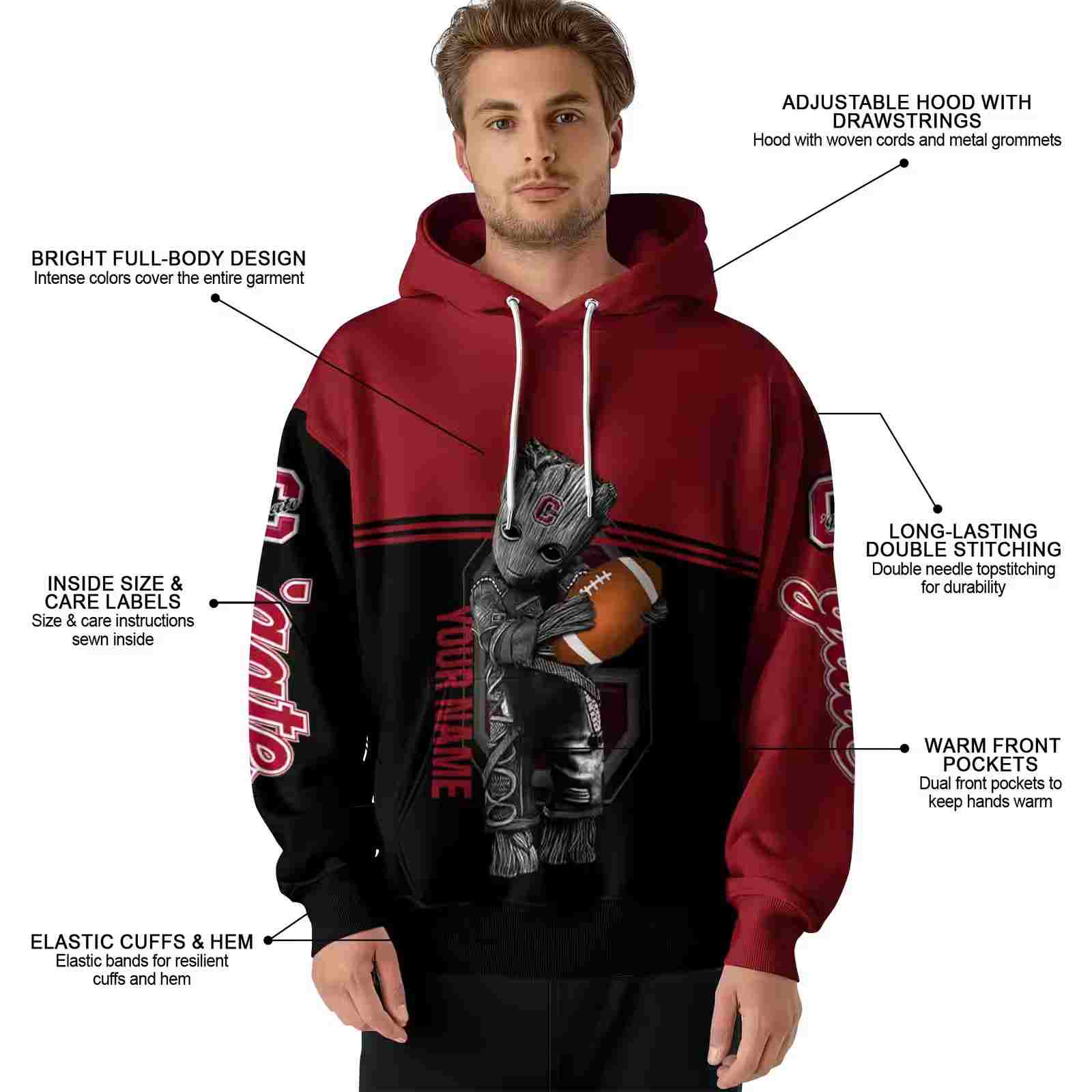 customized colgate raiders baby groot maroon black hoodie latest model