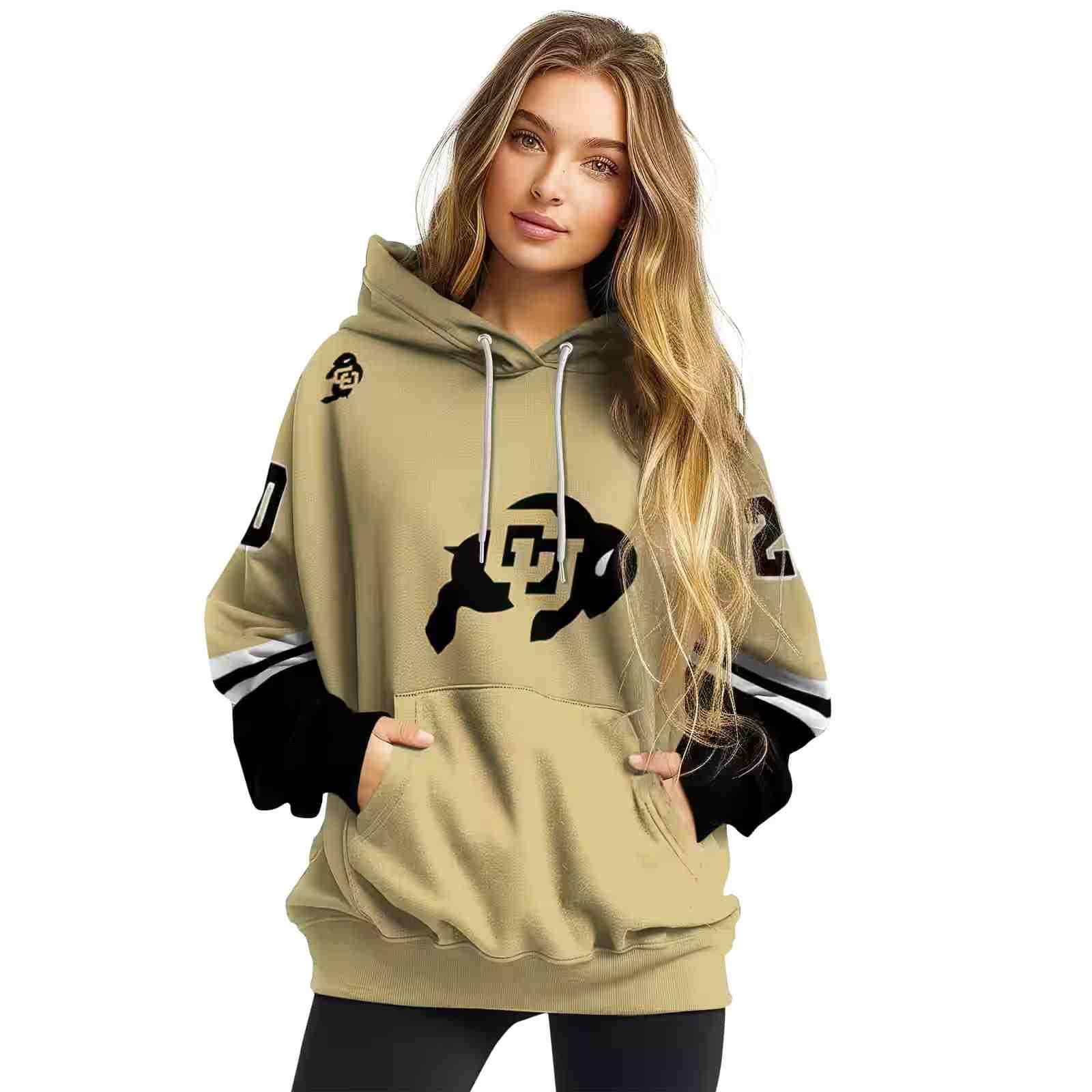 customized colorado buffaloes striped sleeves gold hoodie high quality