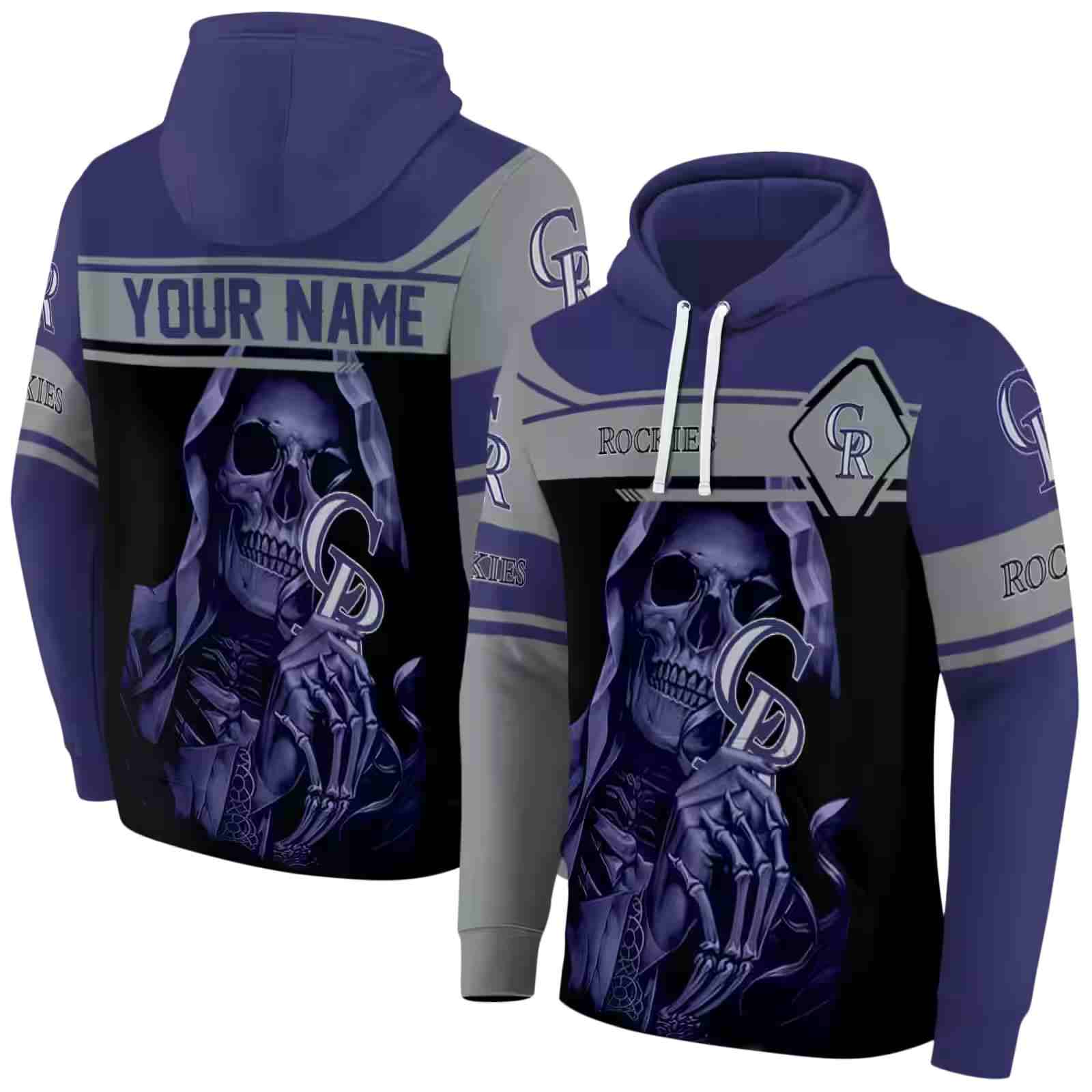 customized colorado rockies grim reaper blue black hoodie fashion forward