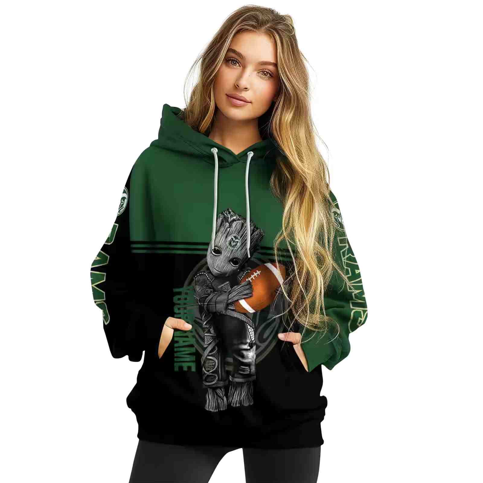 customized colorado state rams baby groot green black hoodie high quality