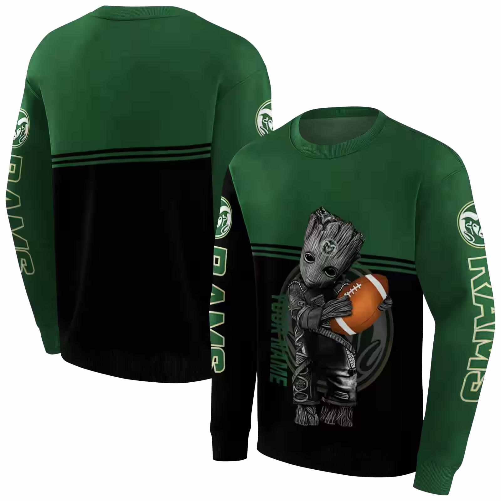 customized colorado state rams baby groot green black hoodie premium grade