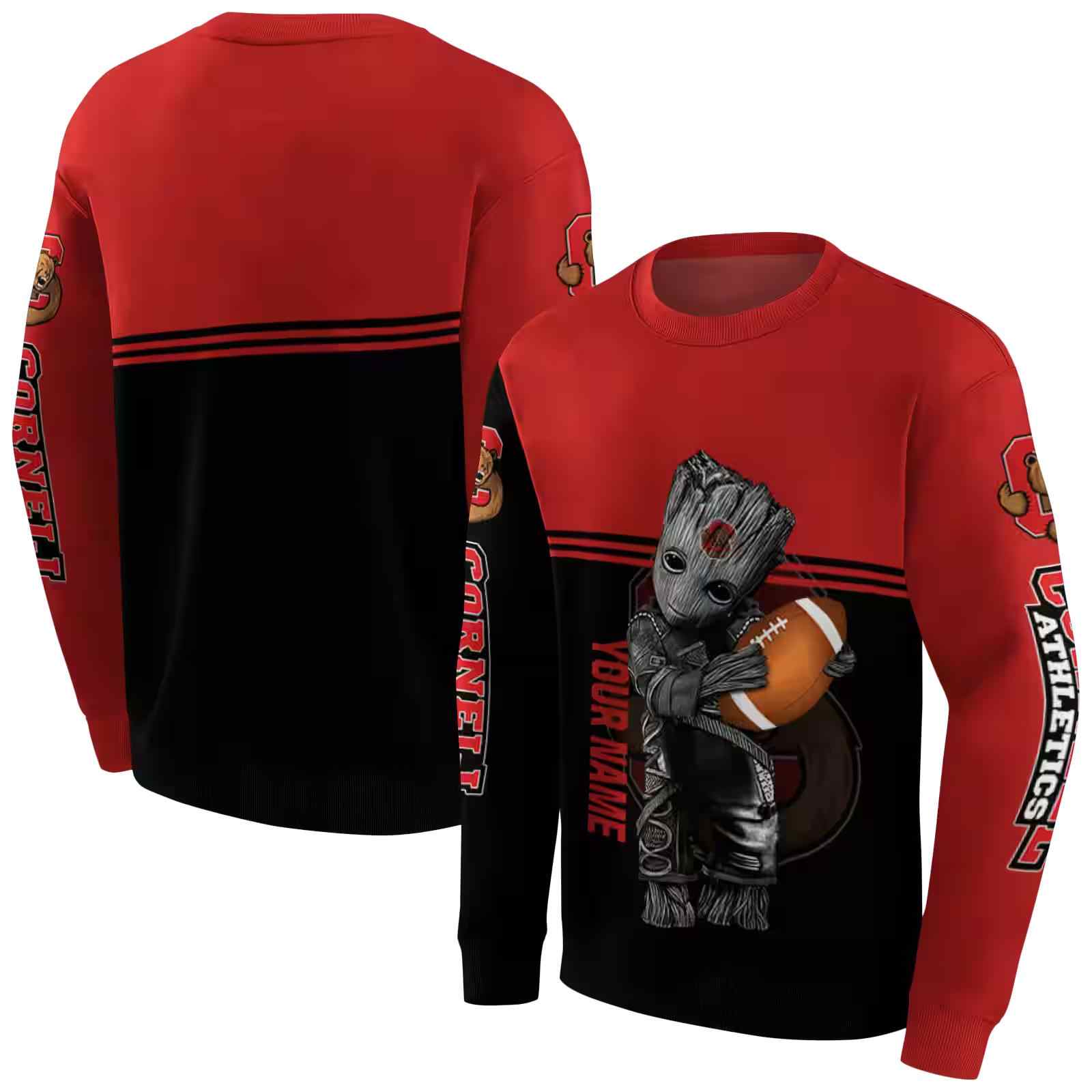 customized cornell big red baby groot red black hoodie premium grade