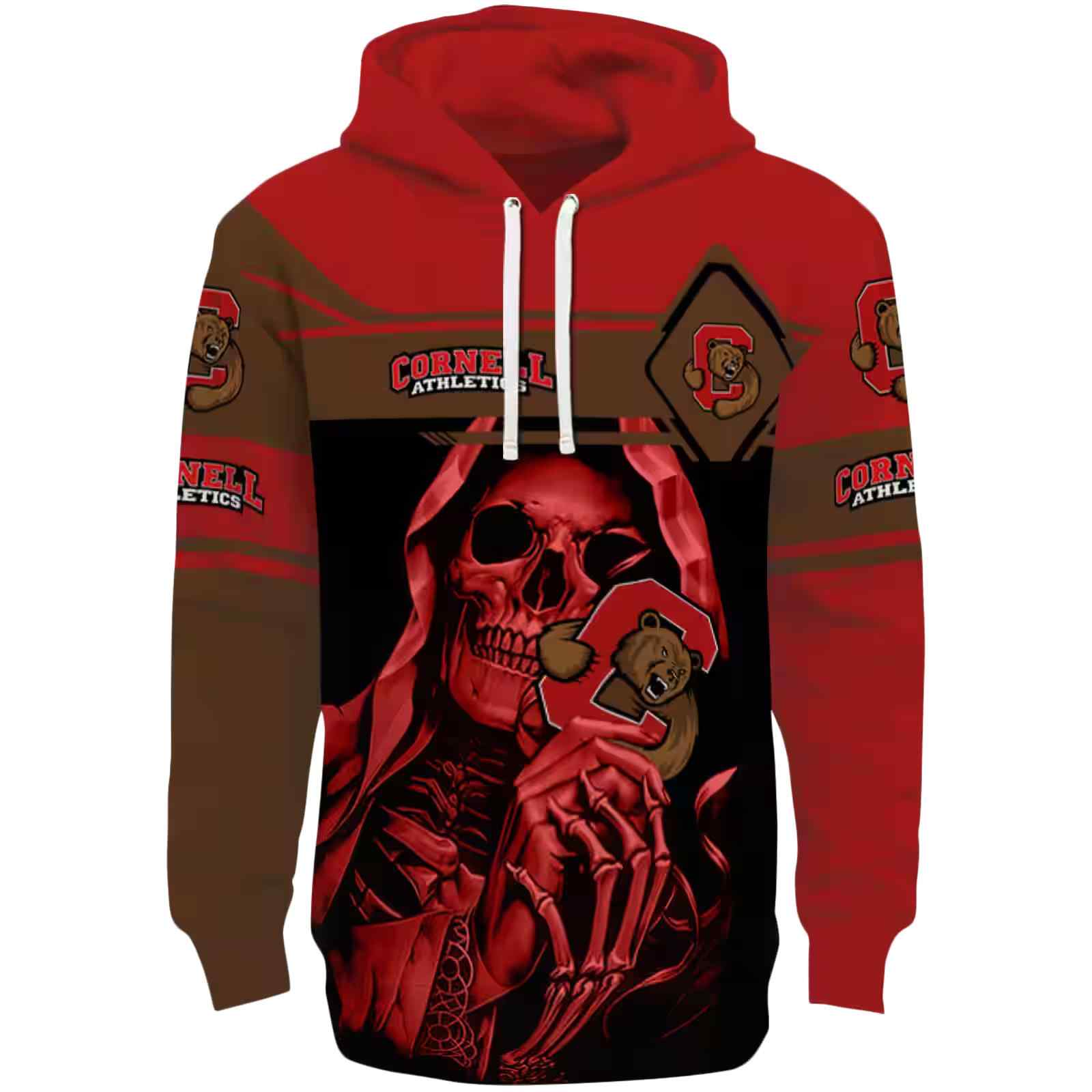 Customized Cornell Big Red Grim Reaper Red Black Hoodie