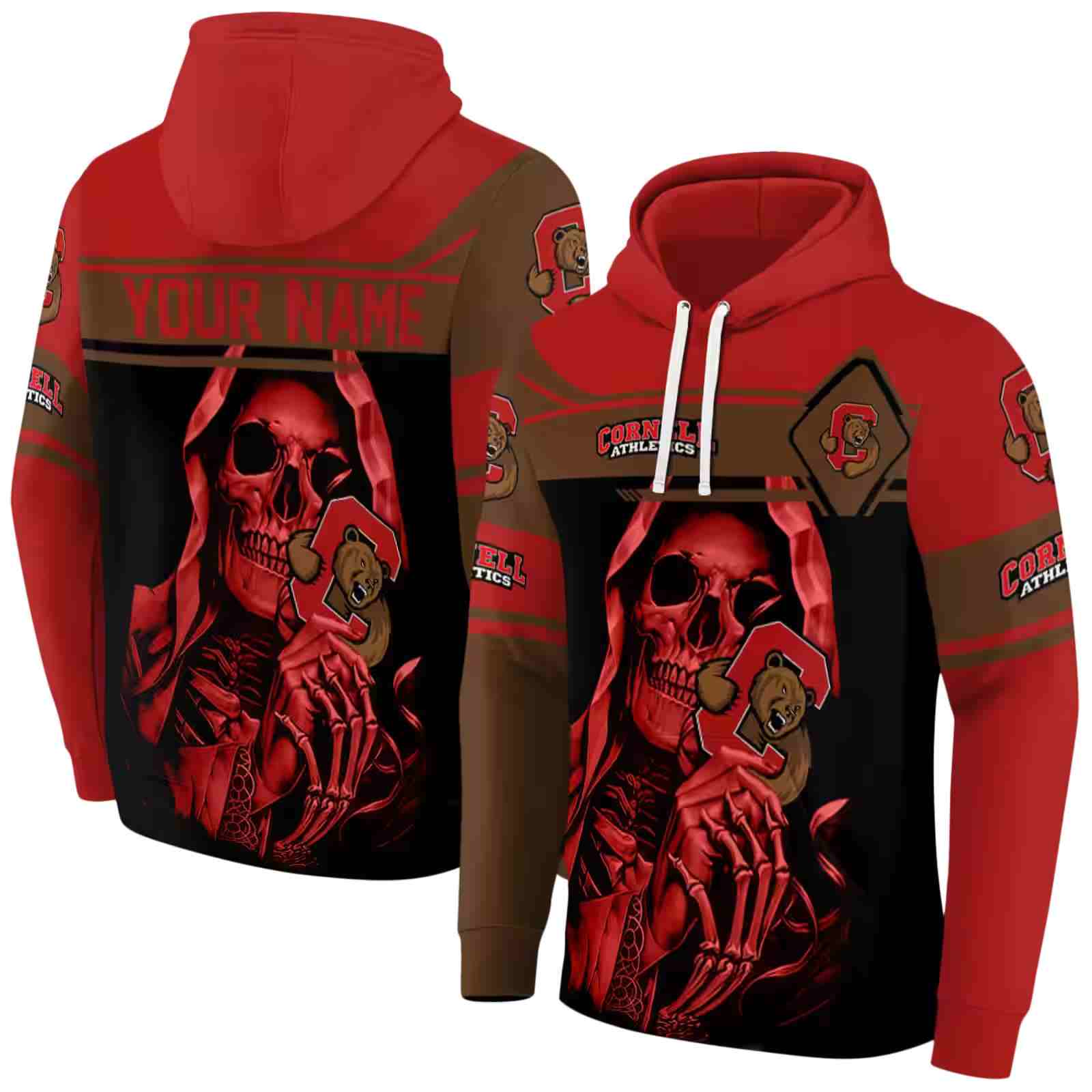 customized cornell big red grim reaper red black hoodie fashion forward