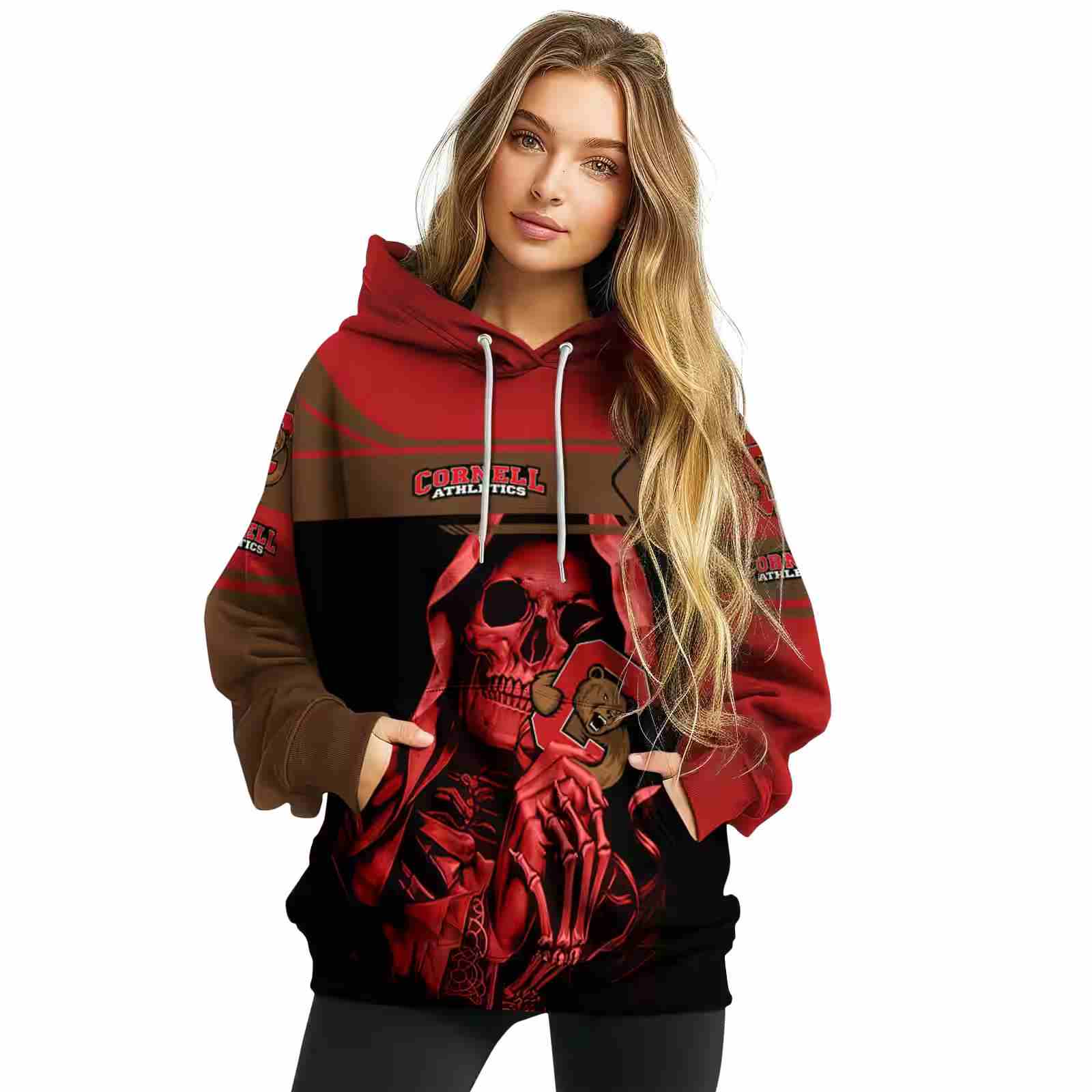 customized cornell big red grim reaper red black hoodie high quality