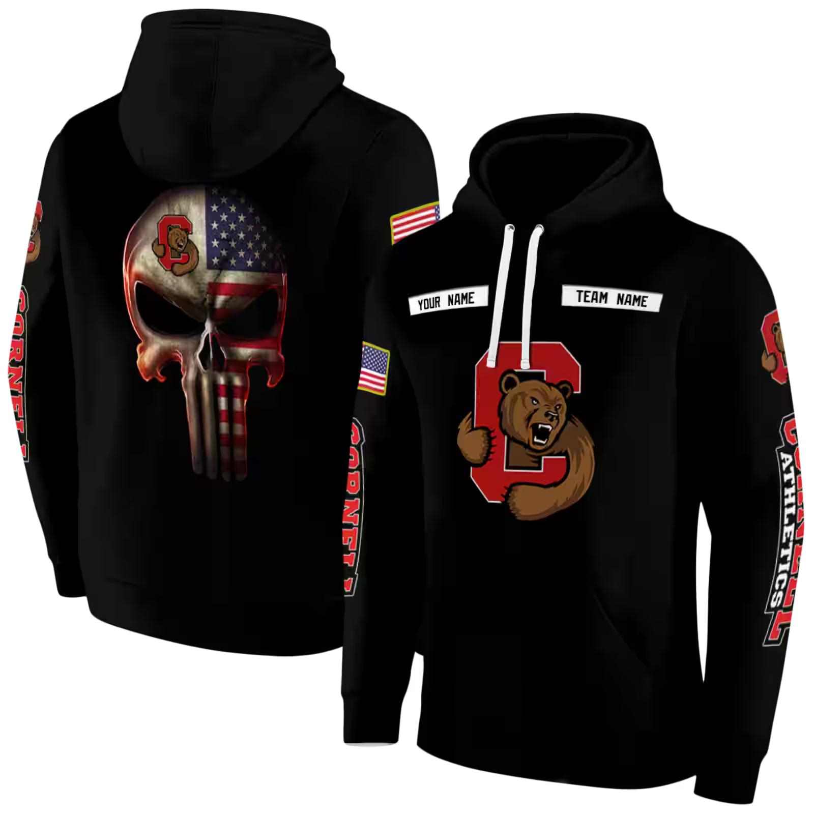 customized cornell big red punisher skull black hoodie fashion forward