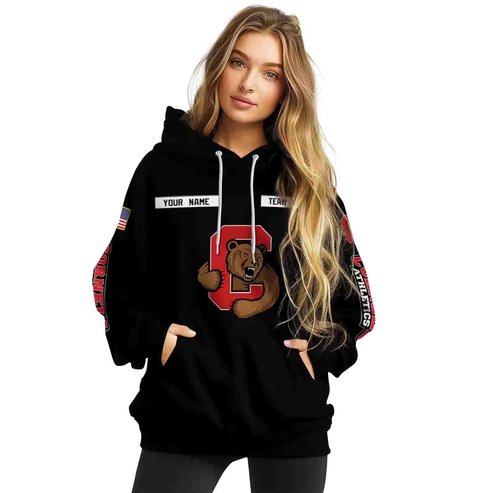 customized cornell big red punisher skull black hoodie high quality