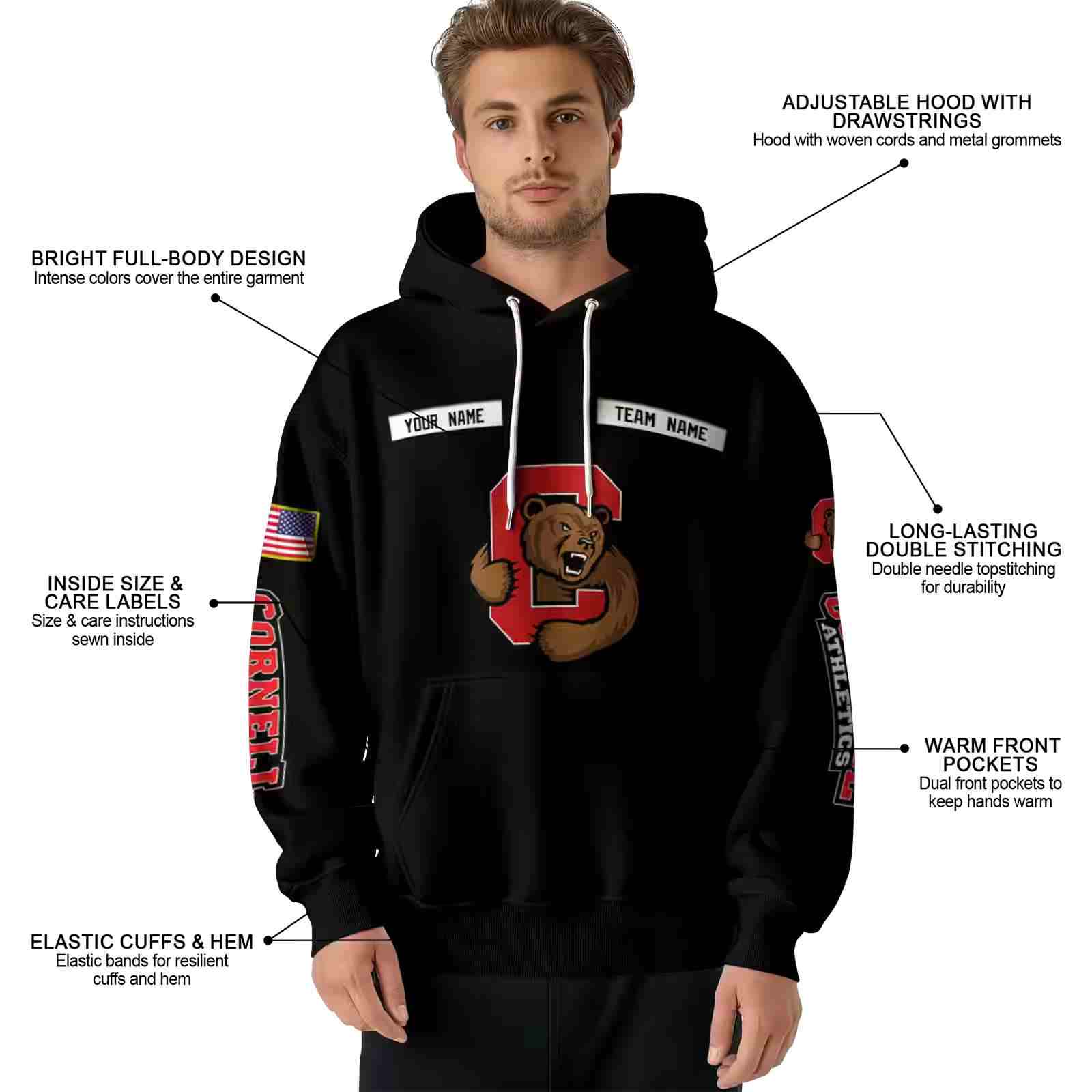 customized cornell big red punisher skull black hoodie latest model