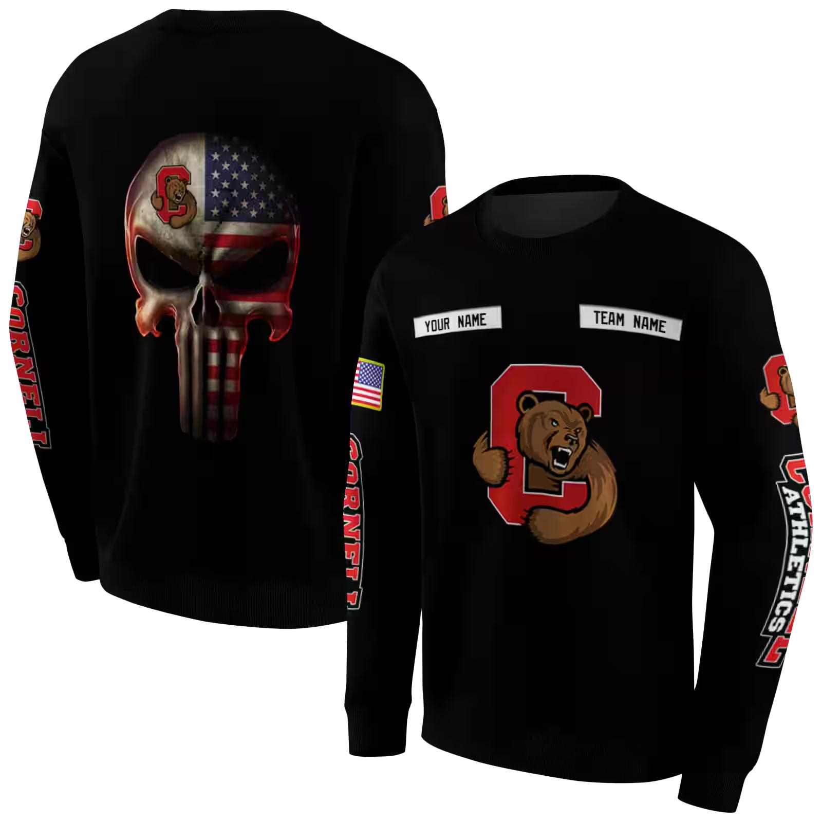 customized cornell big red punisher skull black hoodie premium grade