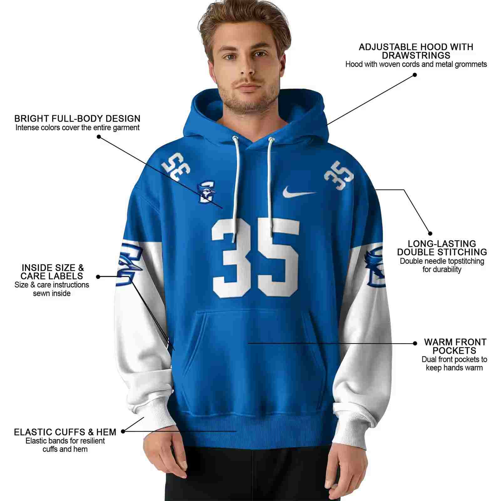 customized creighton bluejays minimal design blue hoodie latest model