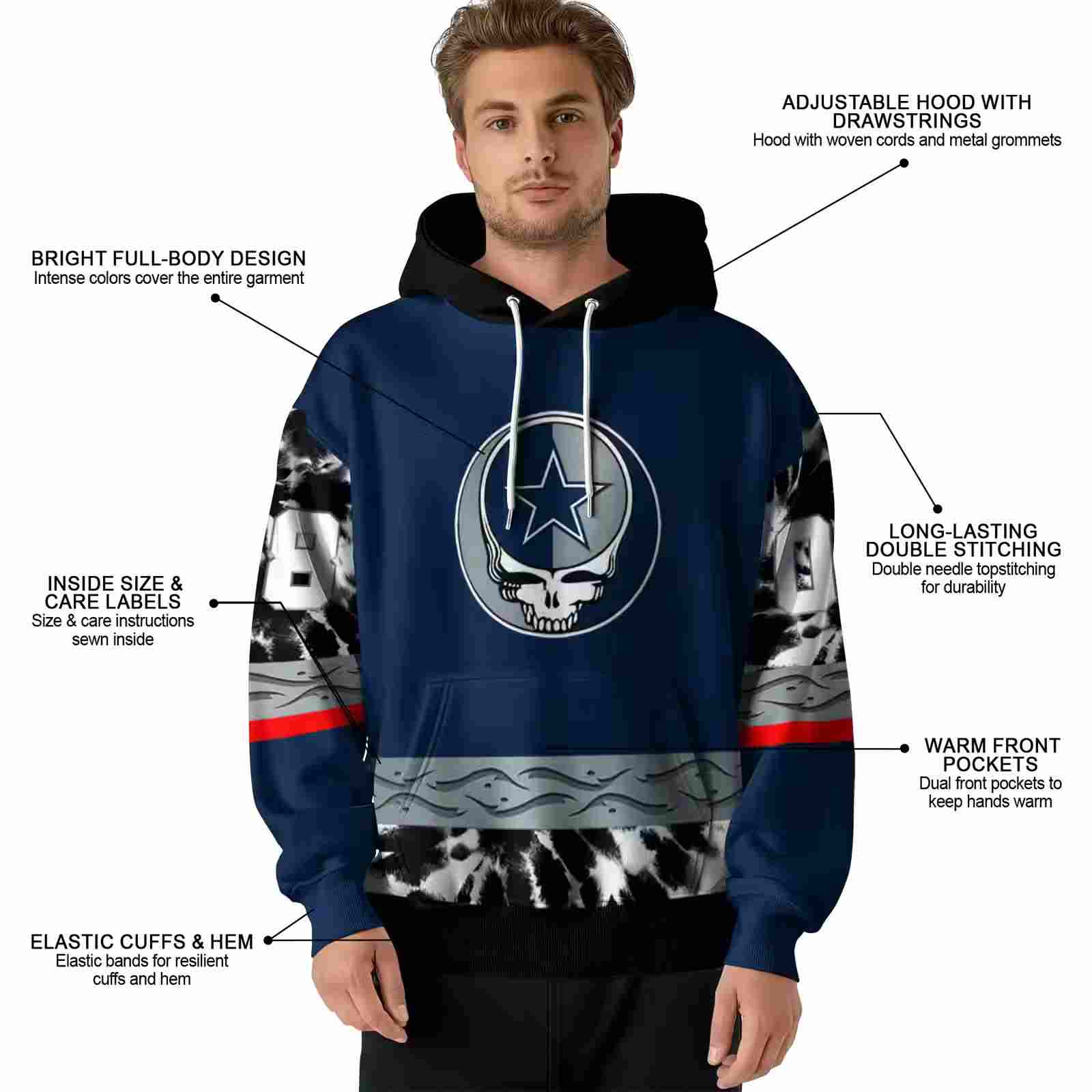 customized dallas cowboys grateful vibes blue hoodie latest model