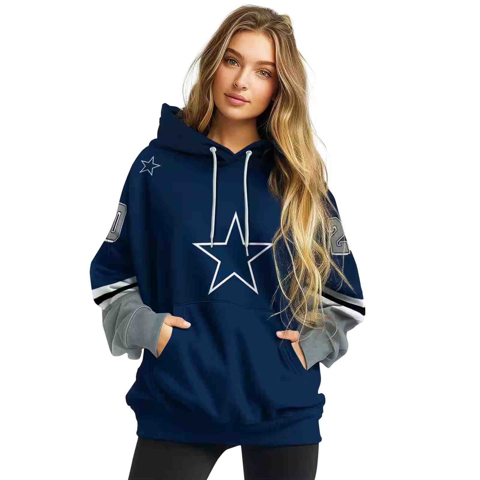 customized dallas cowboys striped sleeves blue hoodie high quality