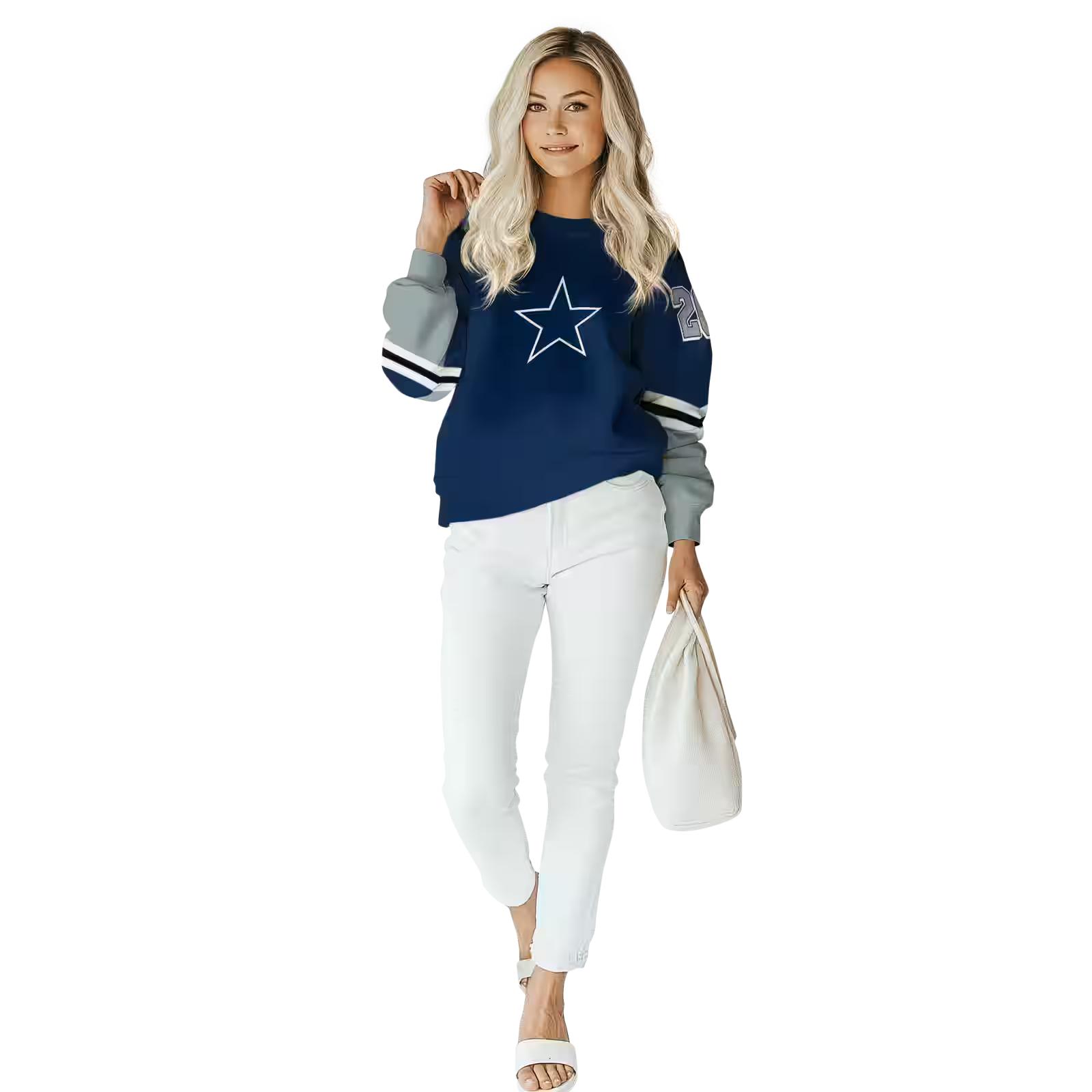 customized dallas cowboys striped sleeves blue hoodie trendy