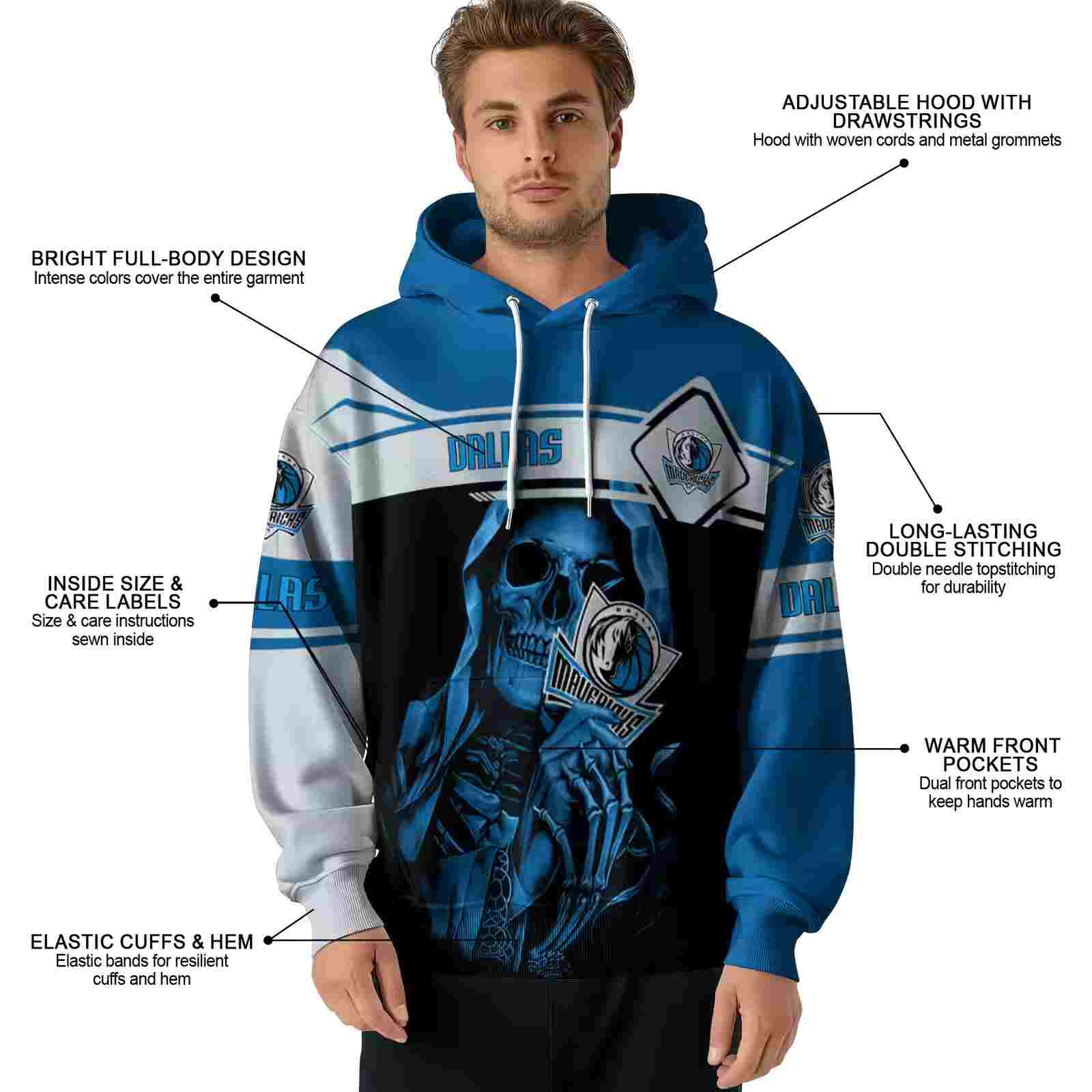 customized dallas mavericks grim reaper blue black hoodie latest model