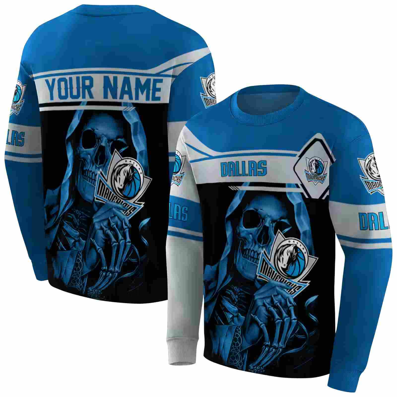 customized dallas mavericks grim reaper blue black hoodie premium grade