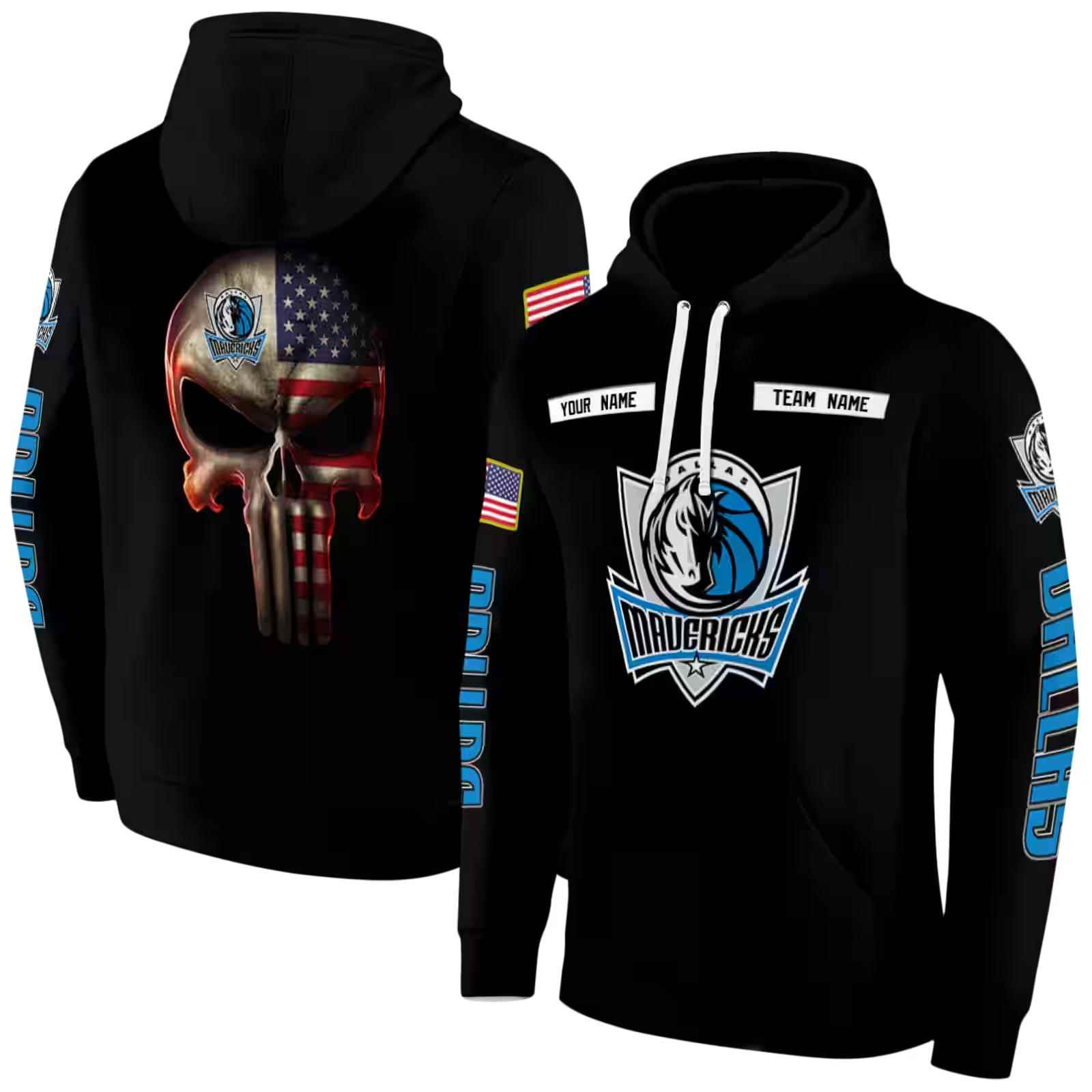 customized dallas mavericks punisher skull black hoodie fashion forward