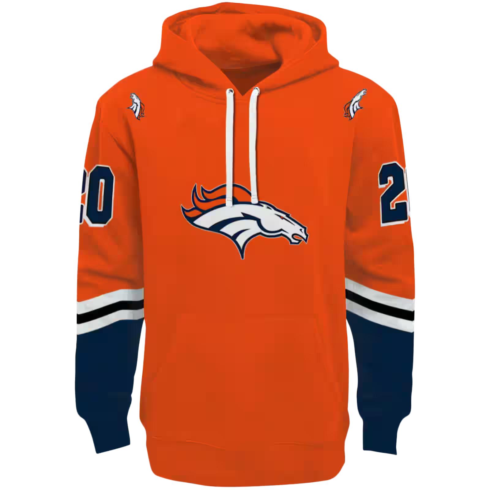 Customized Denver Broncos Striped Sleeves Orange Hoodie