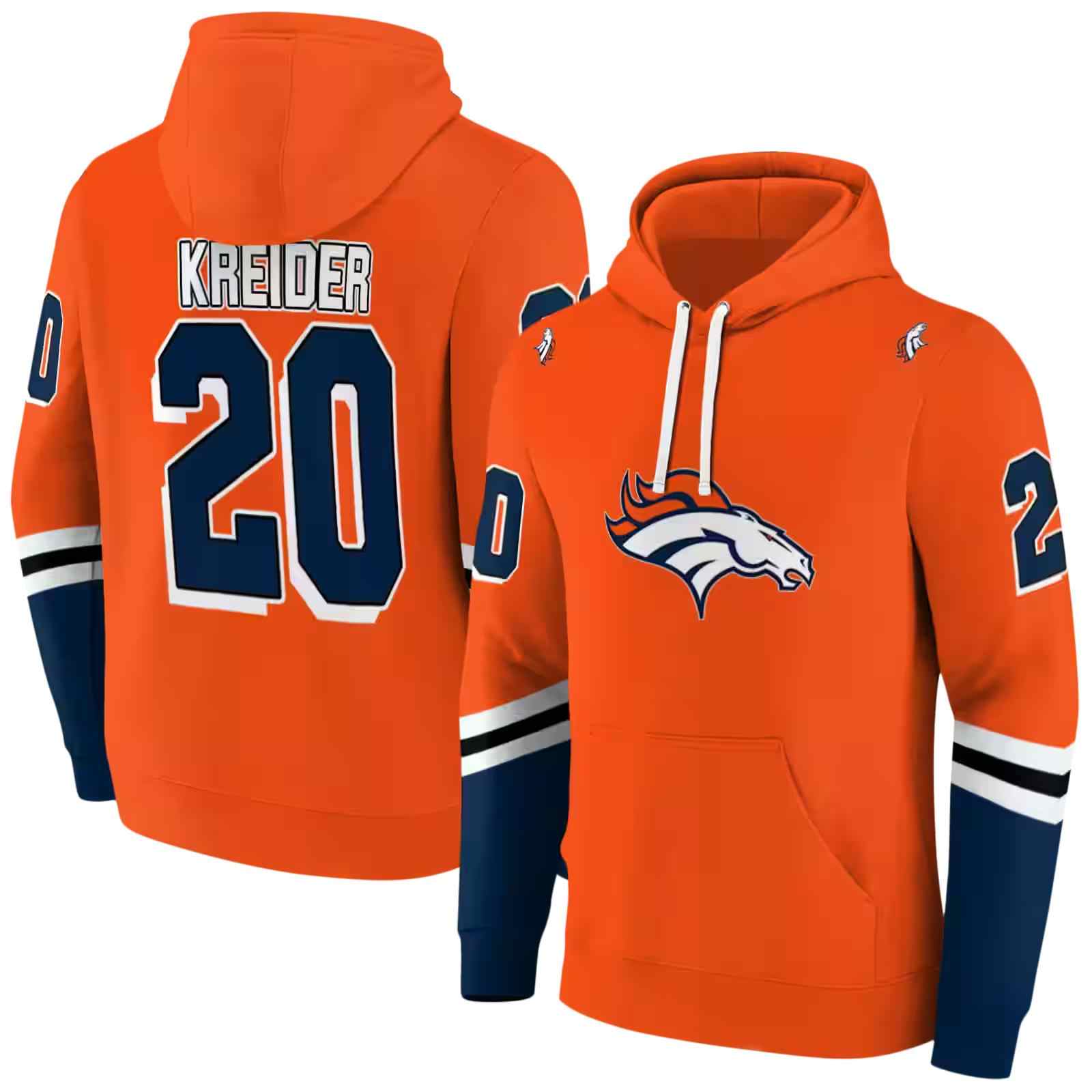 customized denver broncos striped sleeves orange hoodie fashion forward