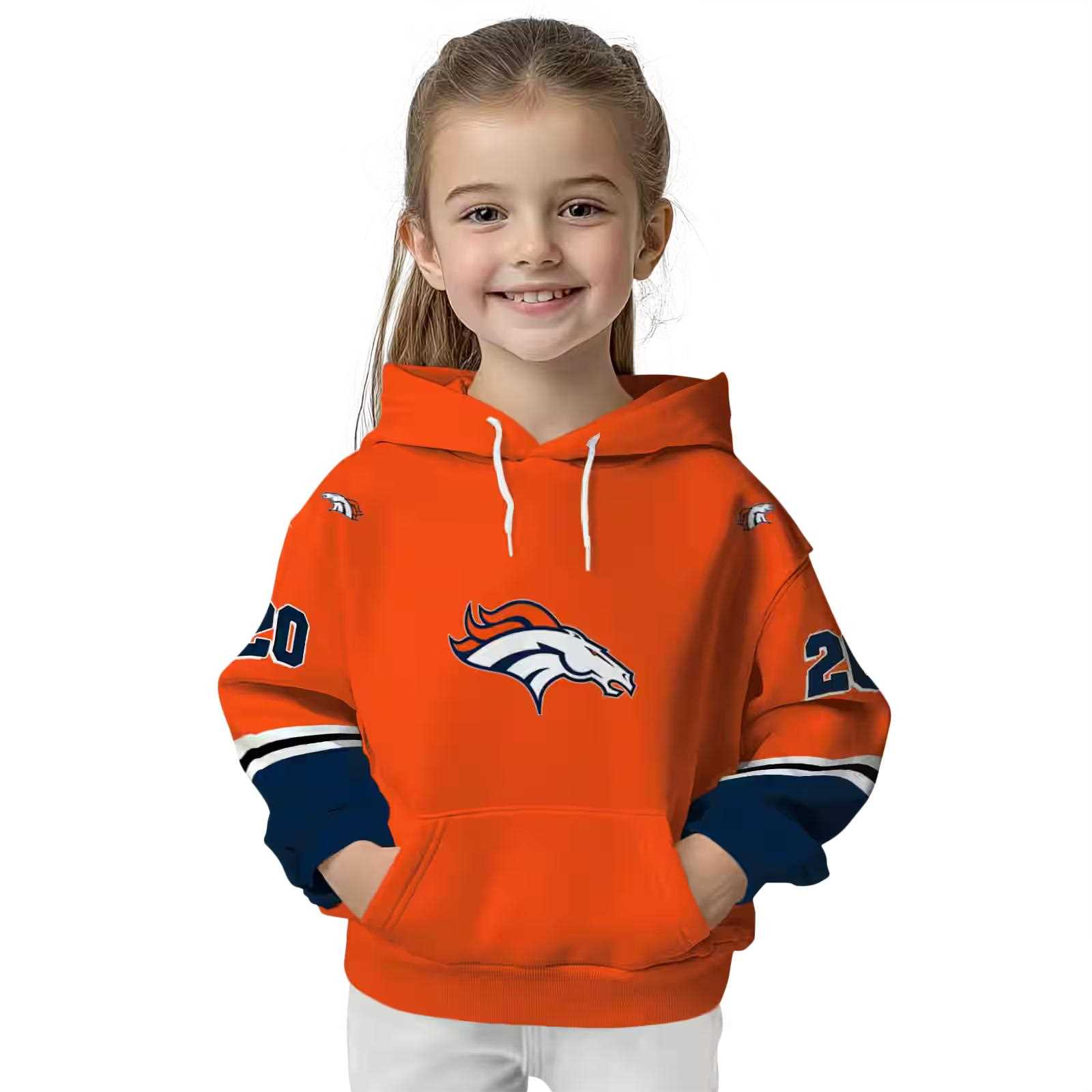 customized denver broncos striped sleeves orange hoodie top rated