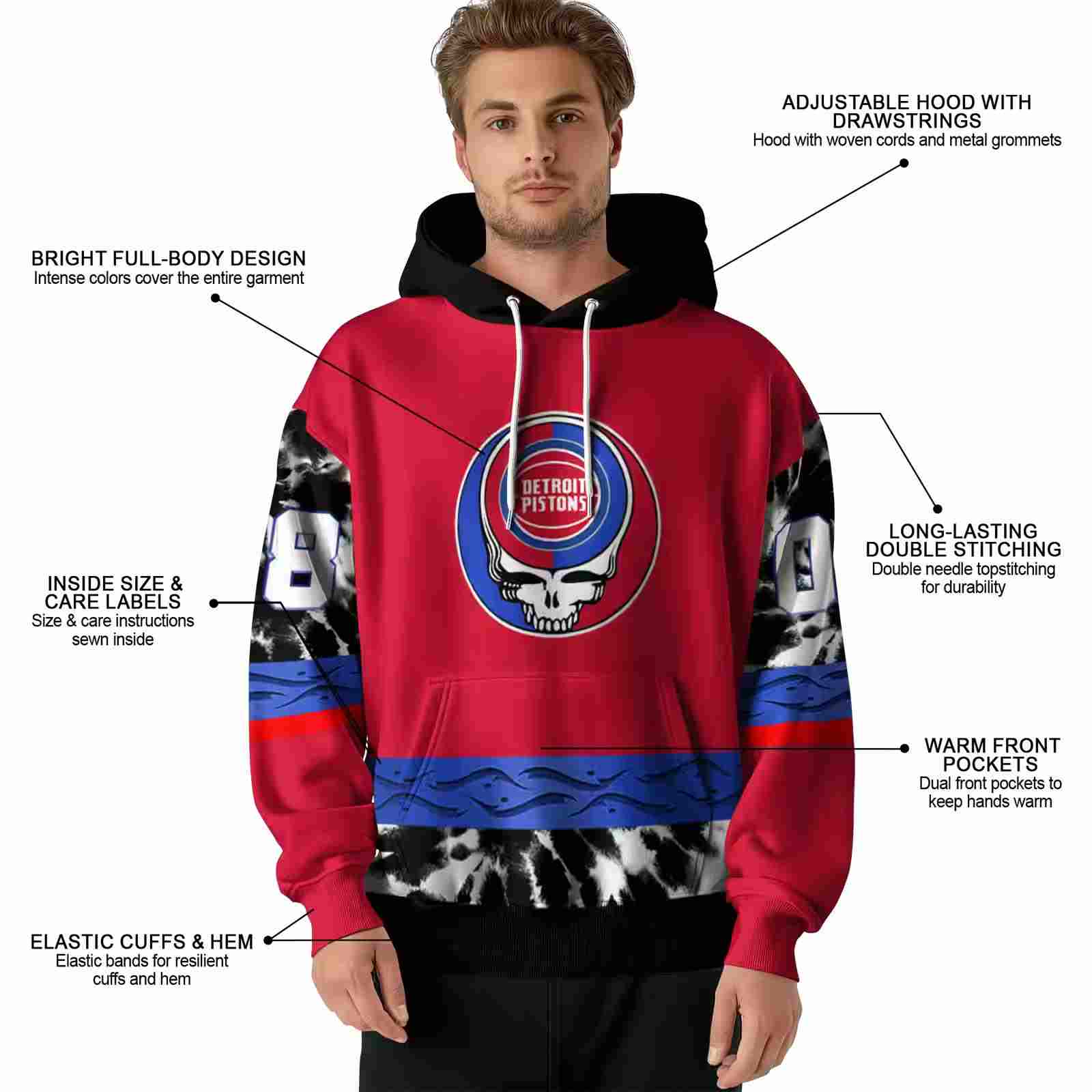 customized detroit pistons grateful vibes red hoodie latest model