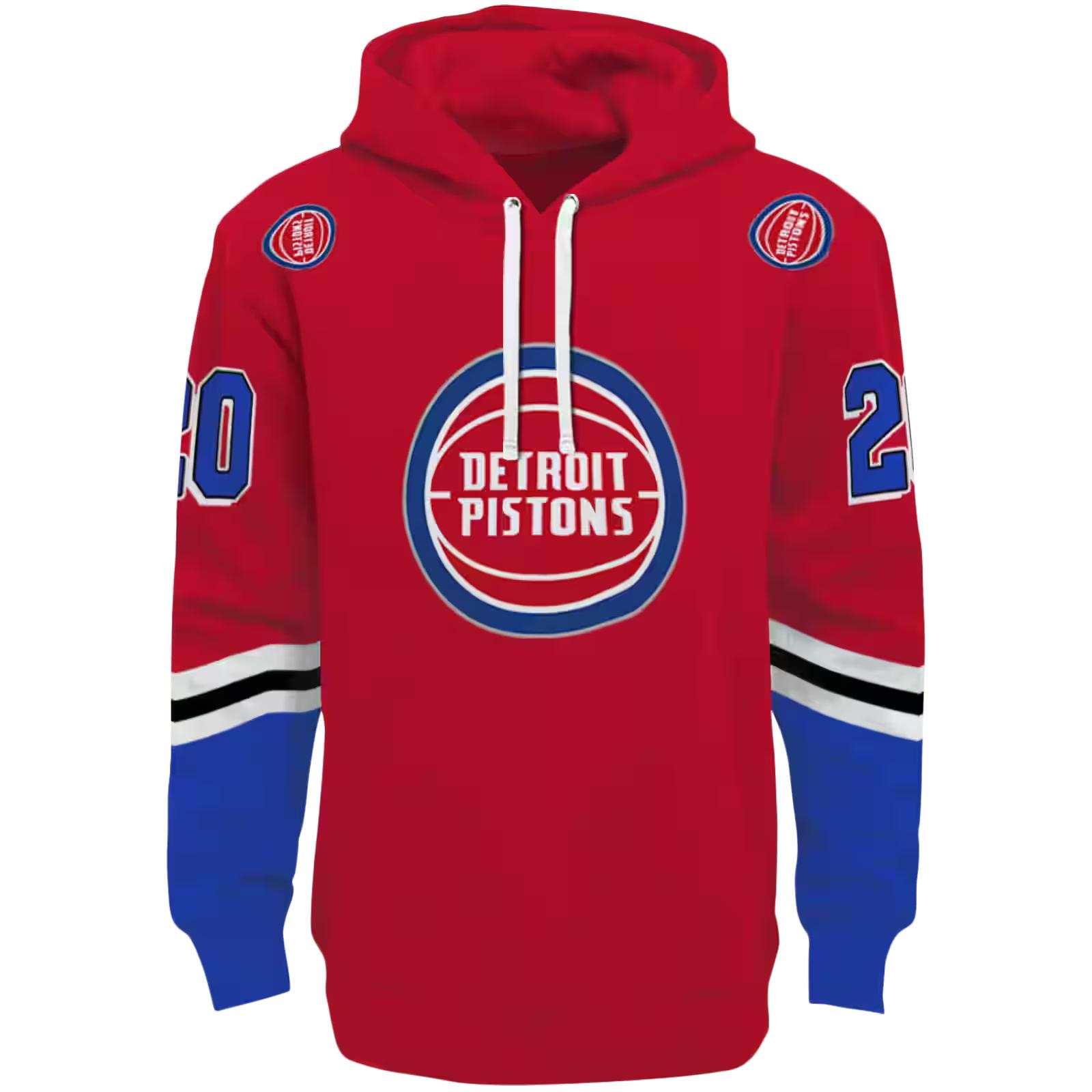 Customized Detroit Pistons Striped Sleeves Red Hoodie