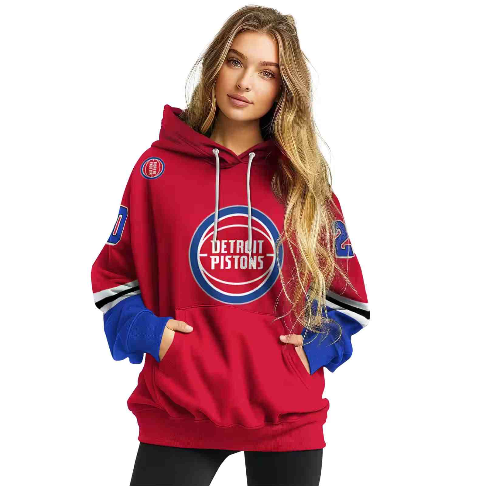 customized detroit pistons striped sleeves red hoodie high quality