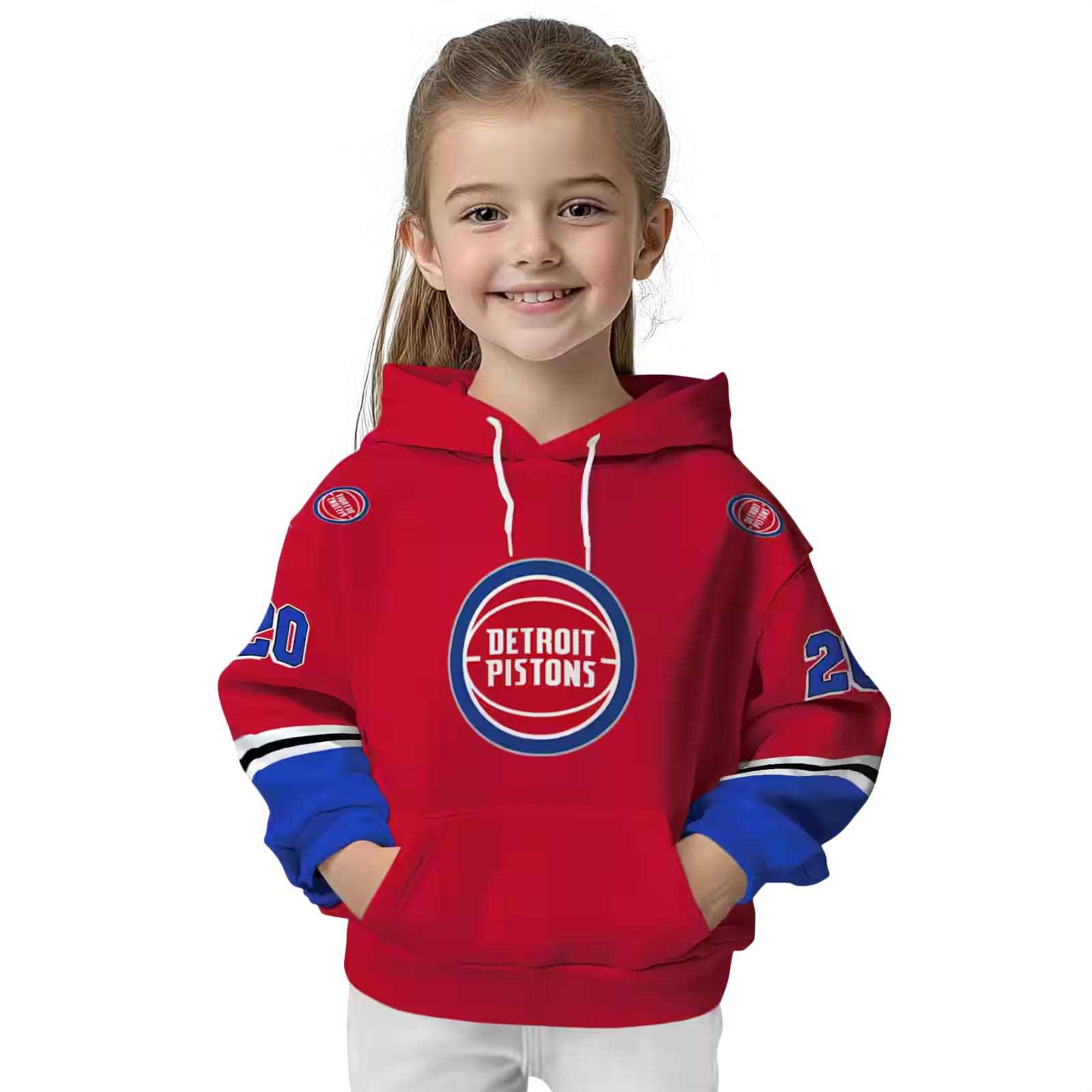 customized detroit pistons striped sleeves red hoodie top rated