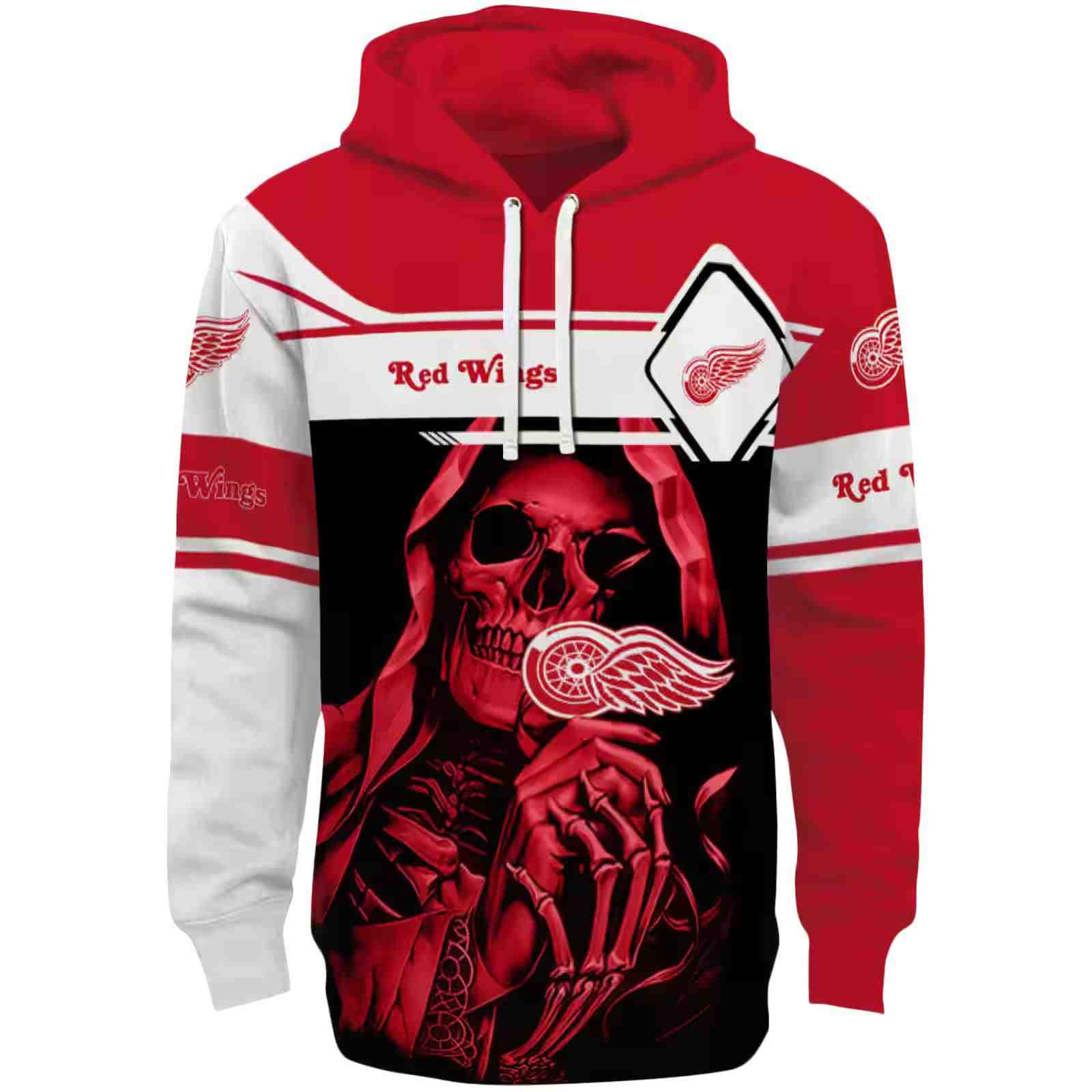 Customized Detroit Red Wings Grim Reaper Red Black Hoodie