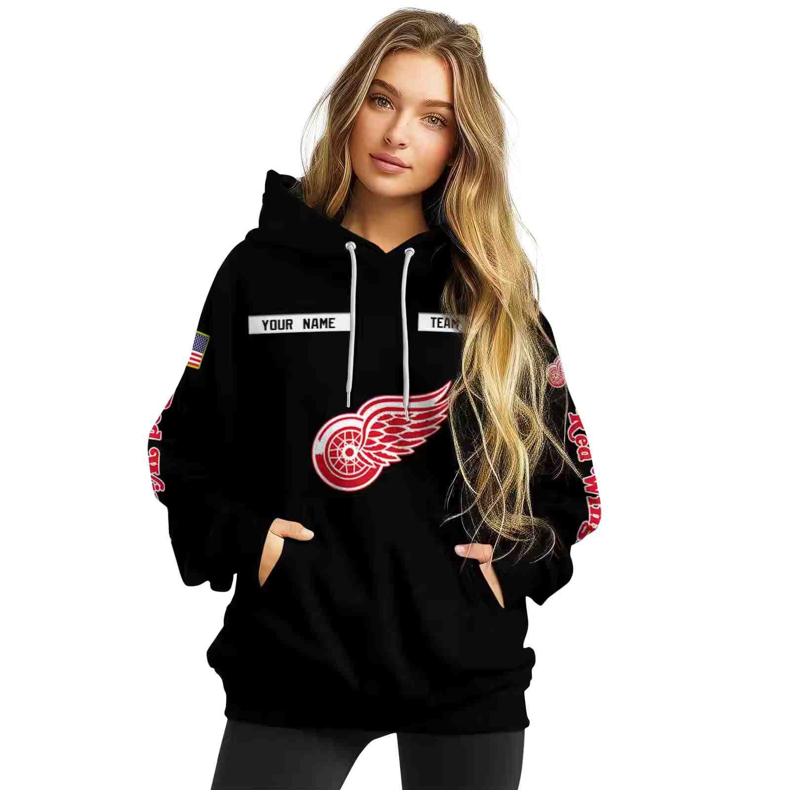 customized detroit red wings punisher skull black hoodie high quality