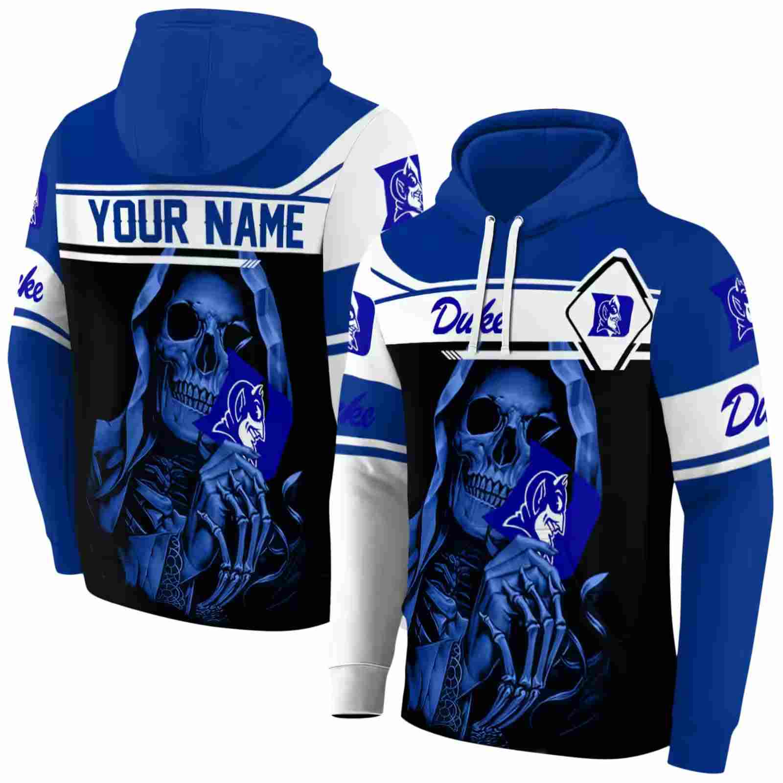 customized duke blue devils grim reaper blue black hoodie fashion forward