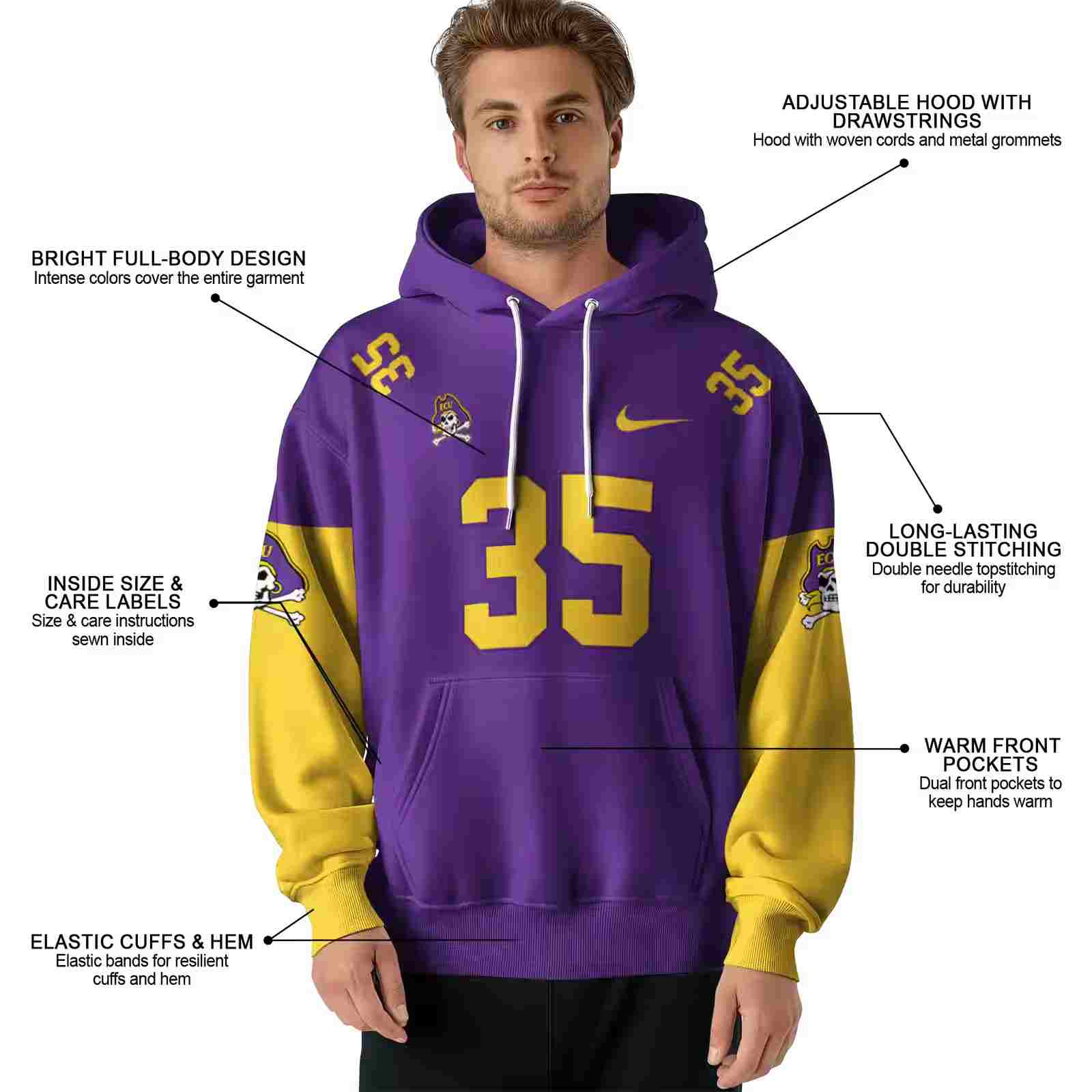 customized east carolina pirates minimal design purple hoodie latest model