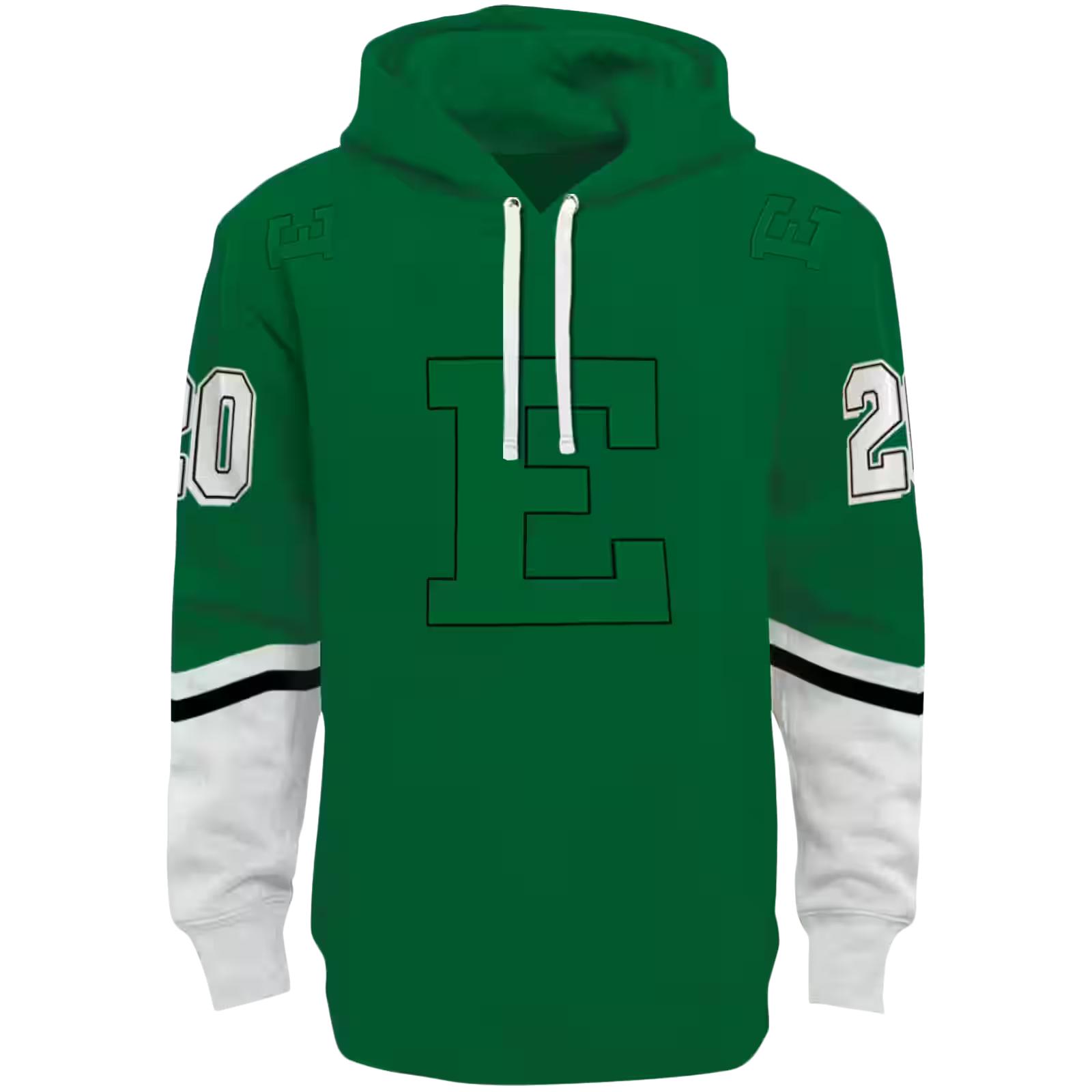 Customized Eastern Michigan Eagles Striped Sleeves Green Hoodie