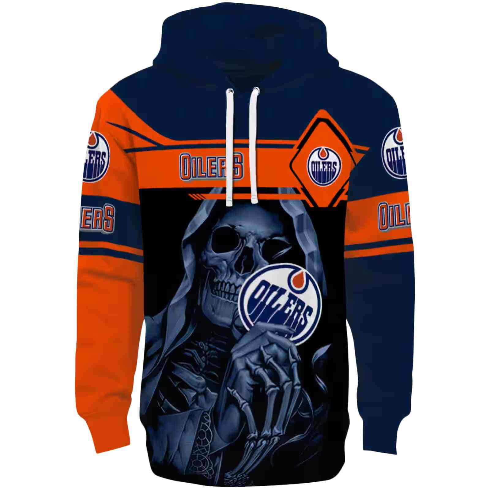 Customized Edmonton Oilers Grim Reaper Blue Black Hoodie