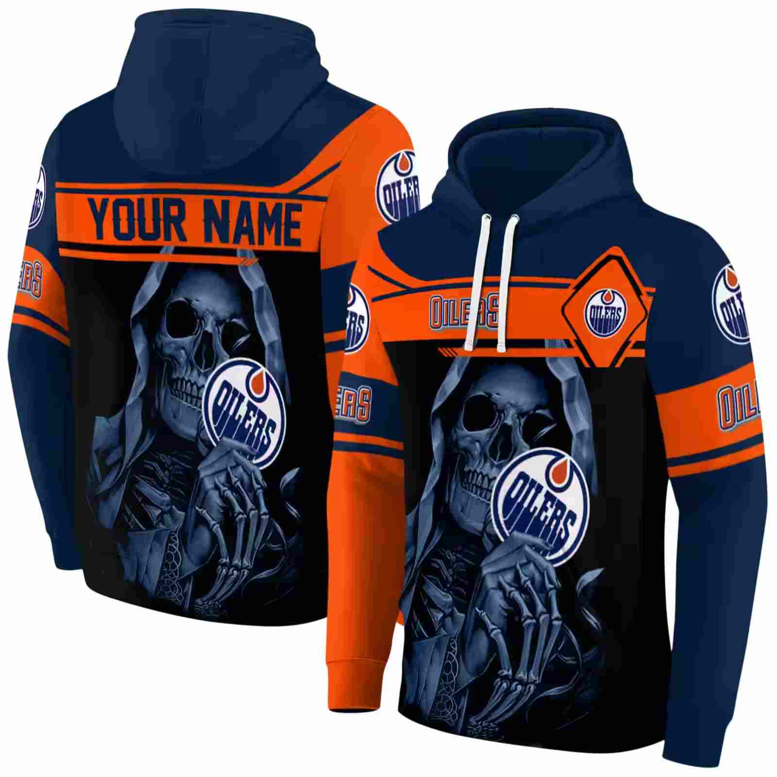 customized edmonton oilers grim reaper blue black hoodie fashion forward