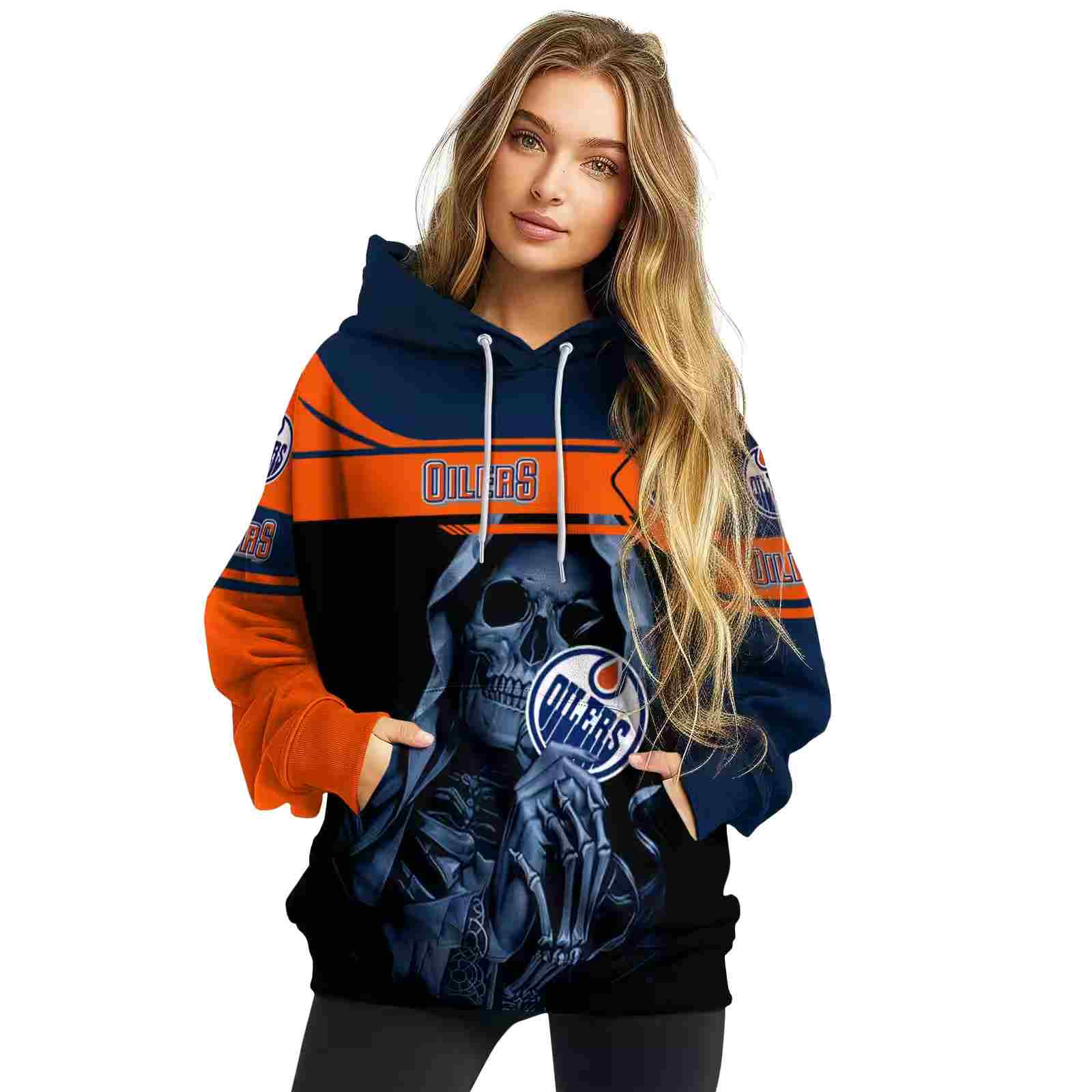 customized edmonton oilers grim reaper blue black hoodie high quality