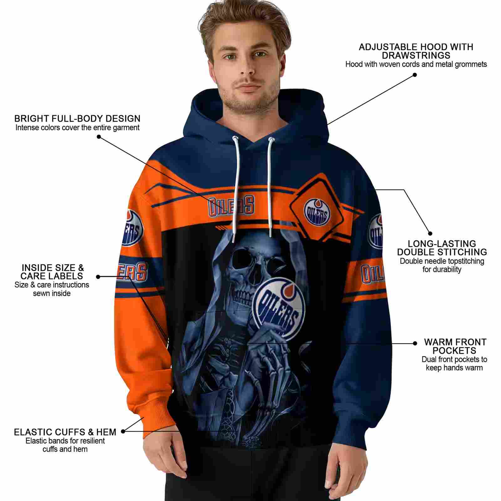 customized edmonton oilers grim reaper blue black hoodie latest model