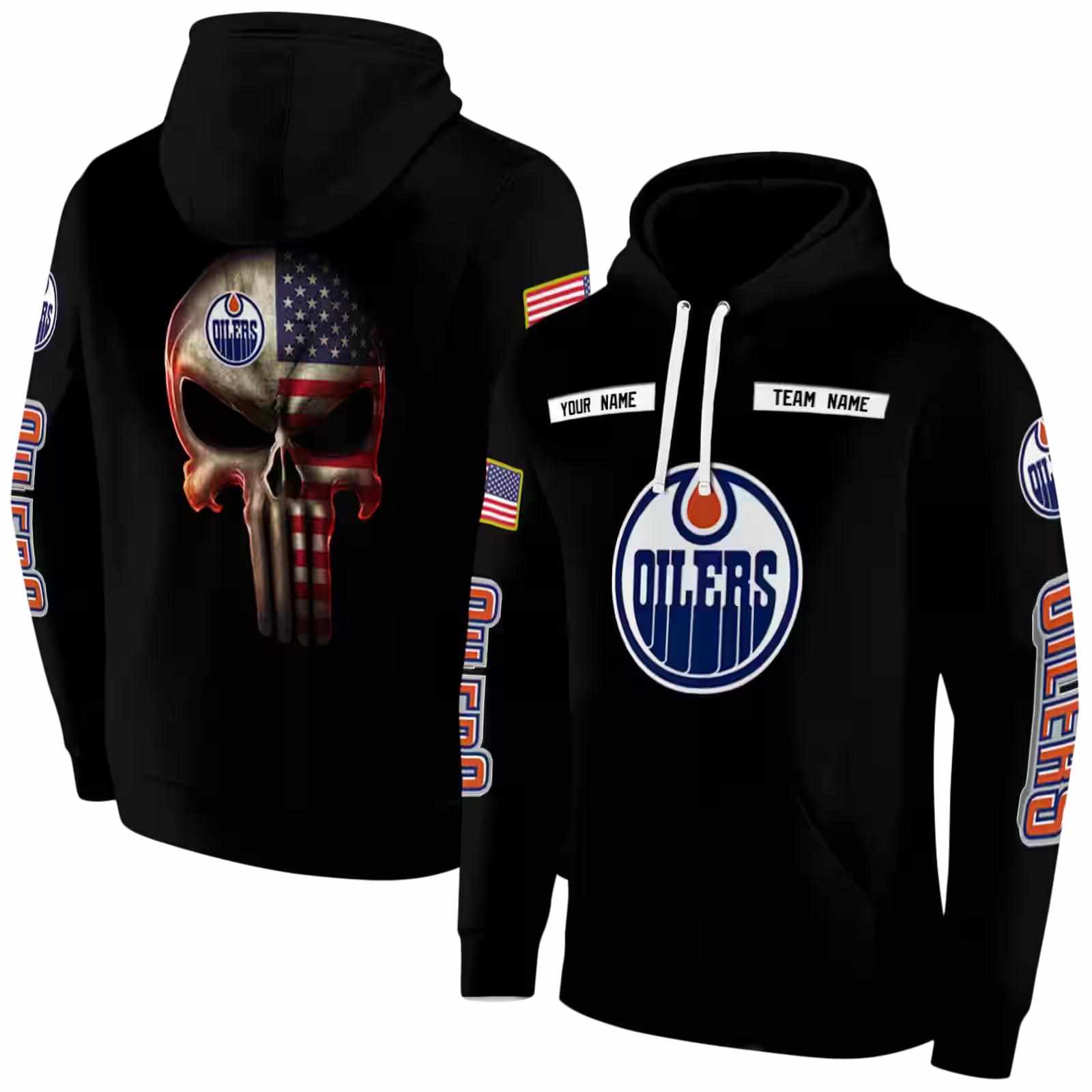 customized edmonton oilers punisher skull black hoodie fashion forward