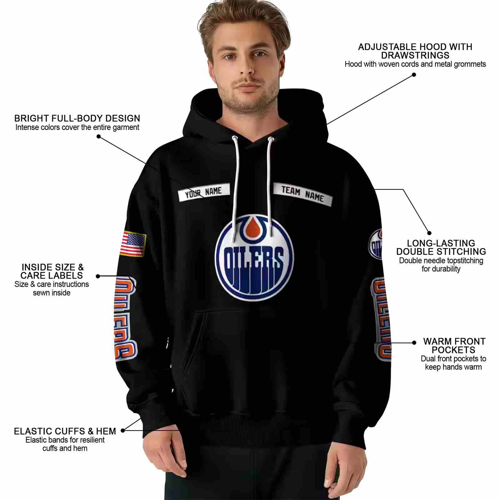 customized edmonton oilers punisher skull black hoodie latest model